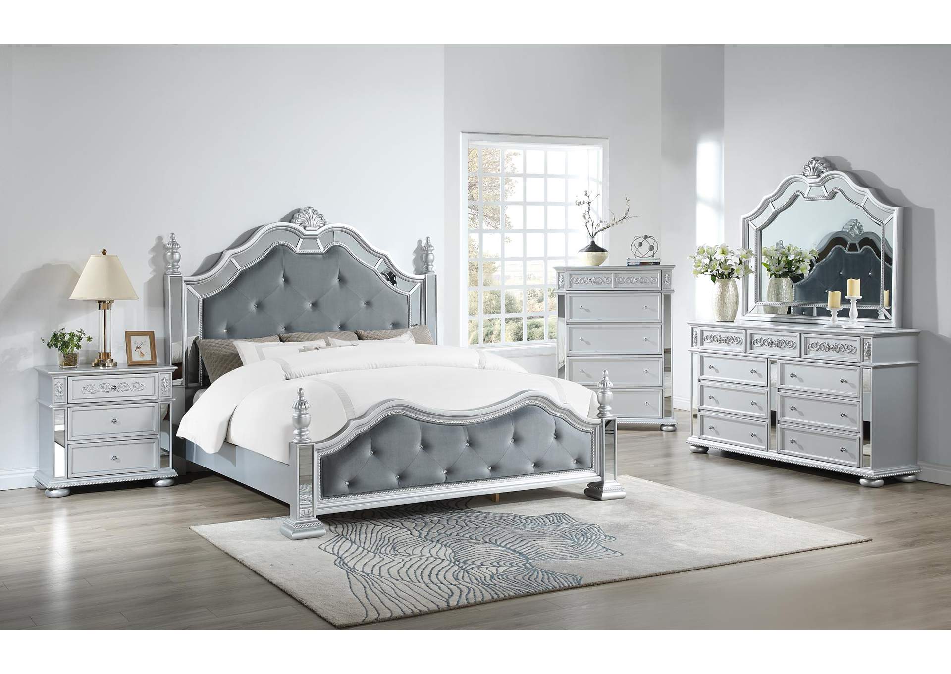 Queen 5 Piece Bedroom Set With Dresser, Mirror, Chest, and Nightstand image 1