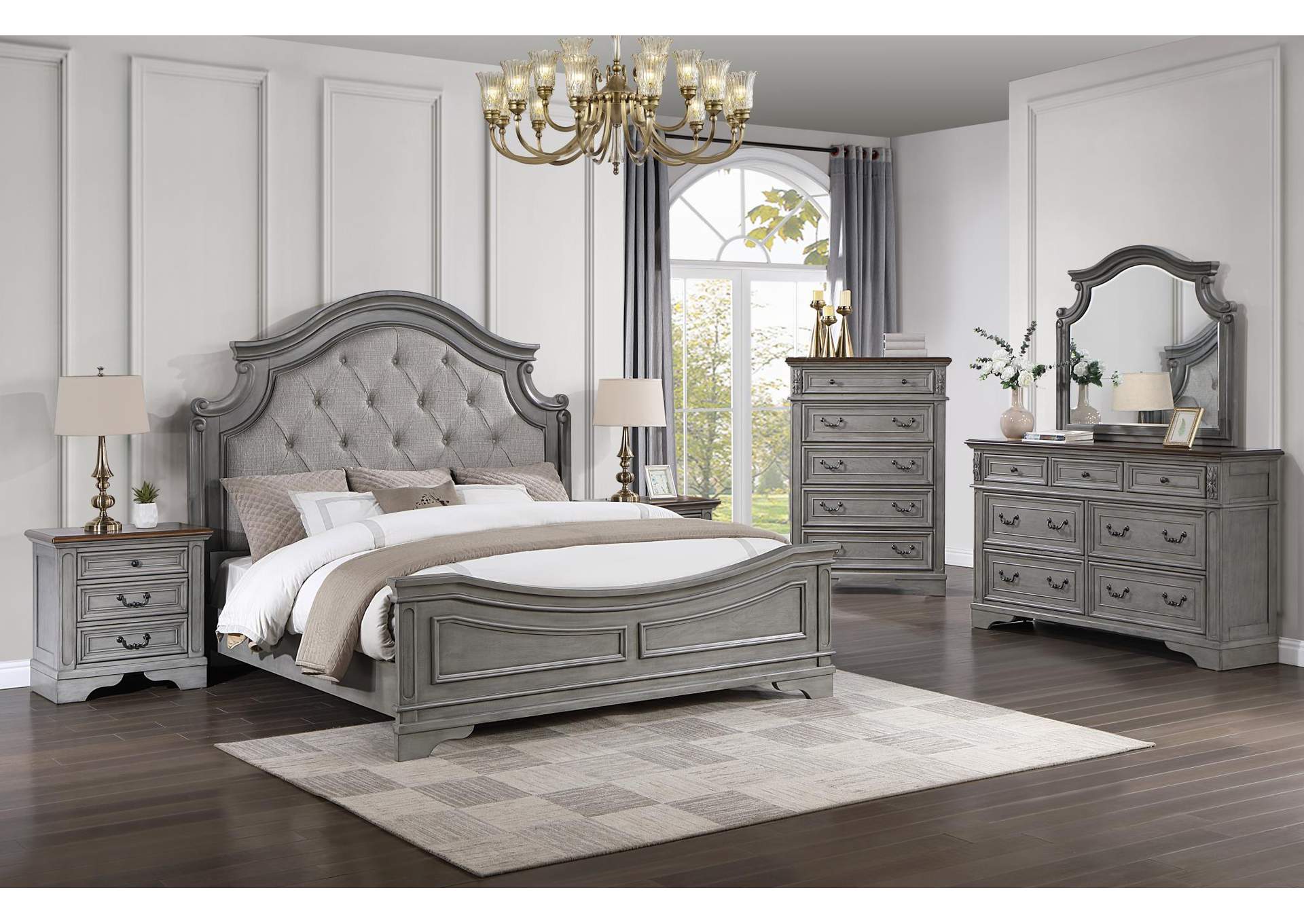King 5 Piece Bedroom Set With Dresser, Mirror, Chest, and Nightstand image 1