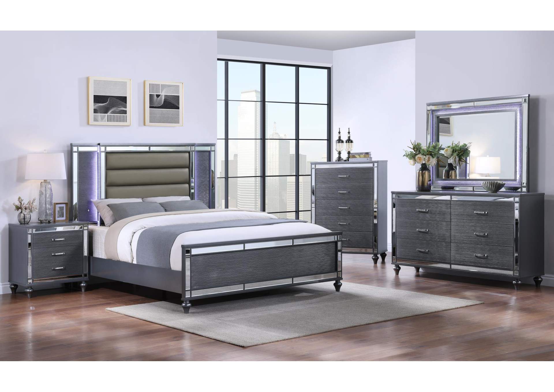 King 3 Piece Bedroom Set With Bed, Dresser, and Mirror image 1