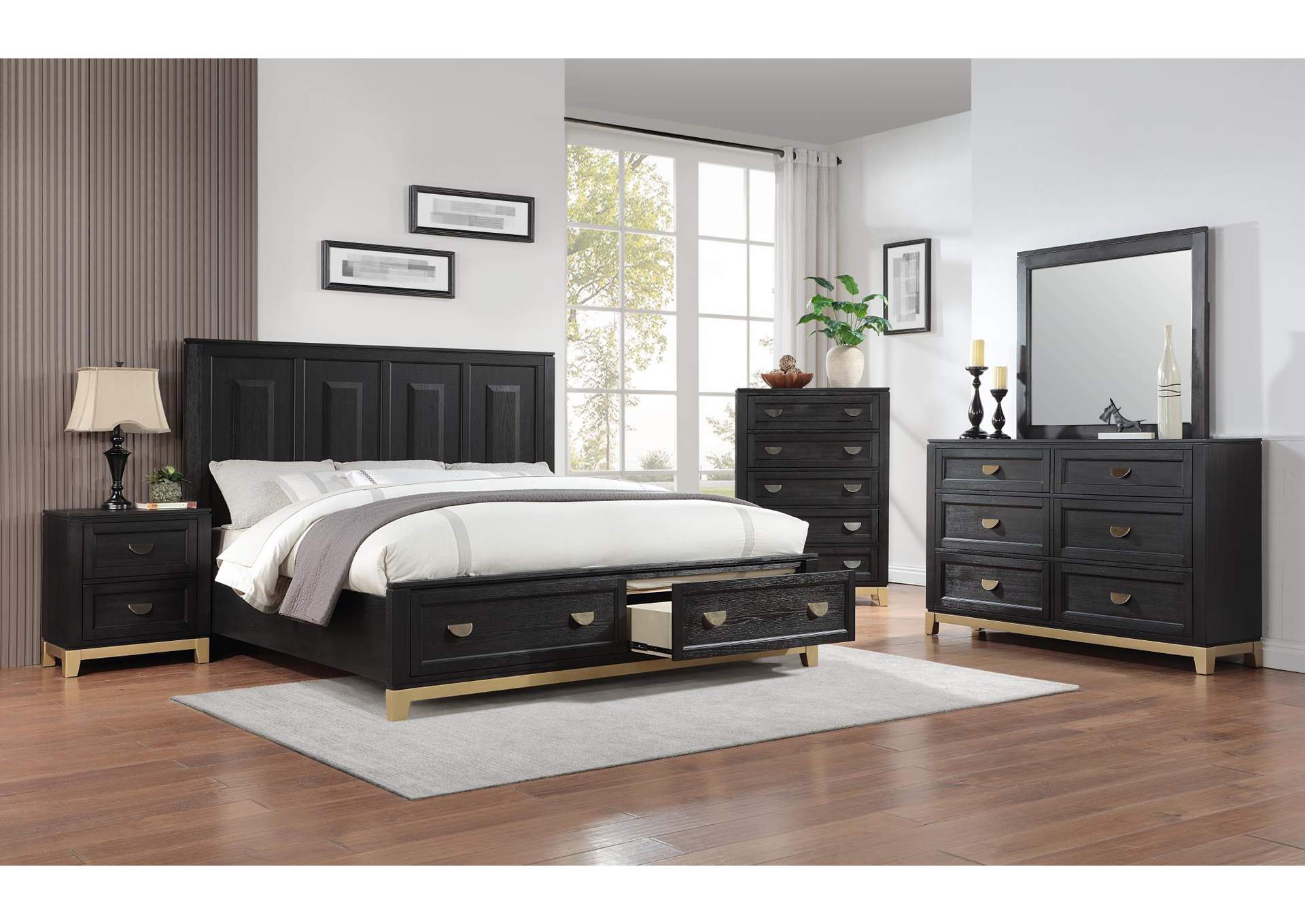 Queen 5 Piece Bedroom Set With Dresser, Mirror, Chest, and Nightstand image 1