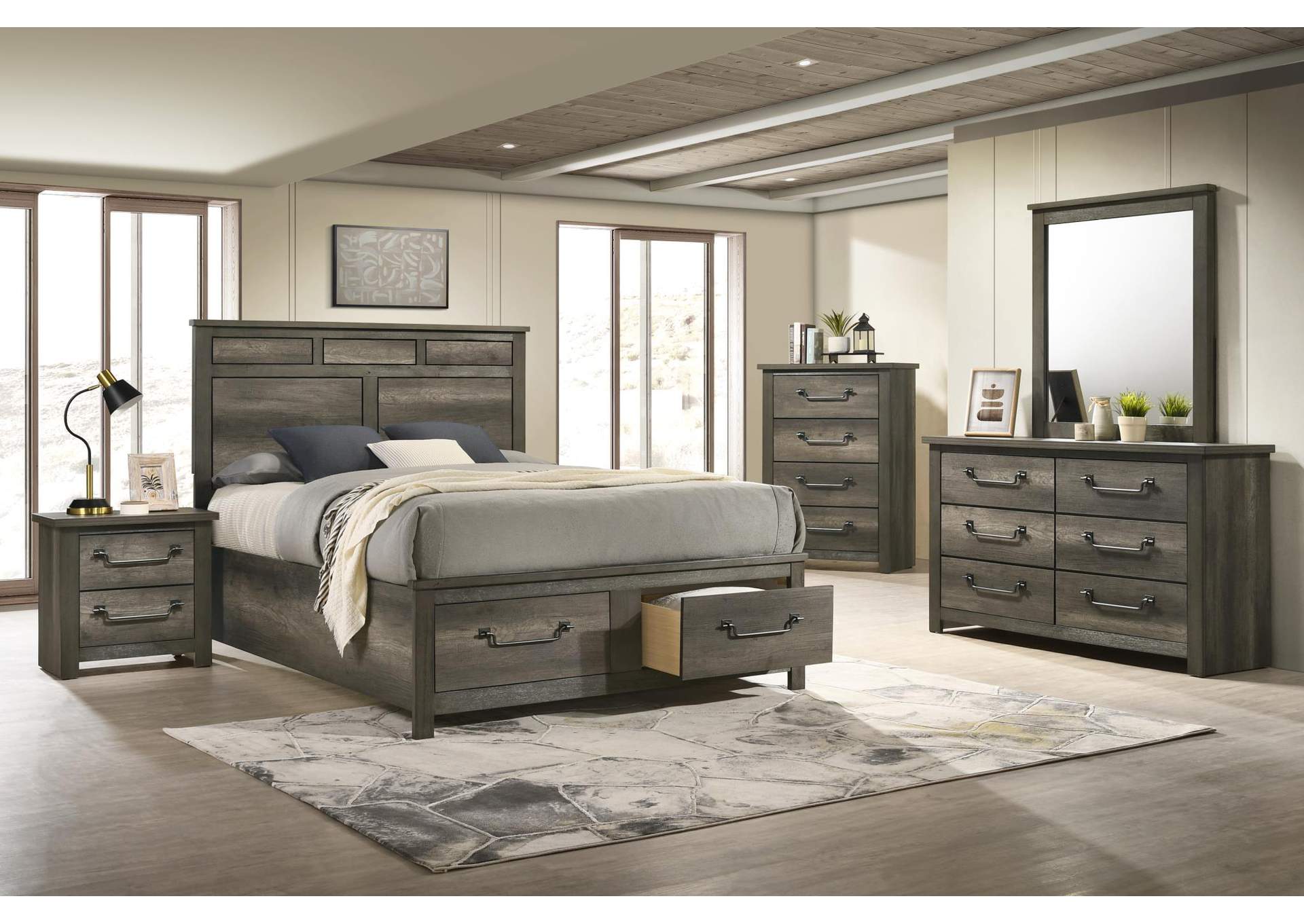 Queen 3 Piece Bedroom Set With Bed, Dresser, and Mirror image 1
