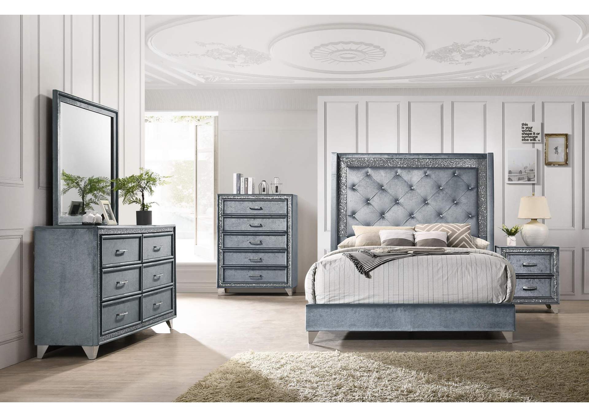 Gray Velvet Nightstand image 1
