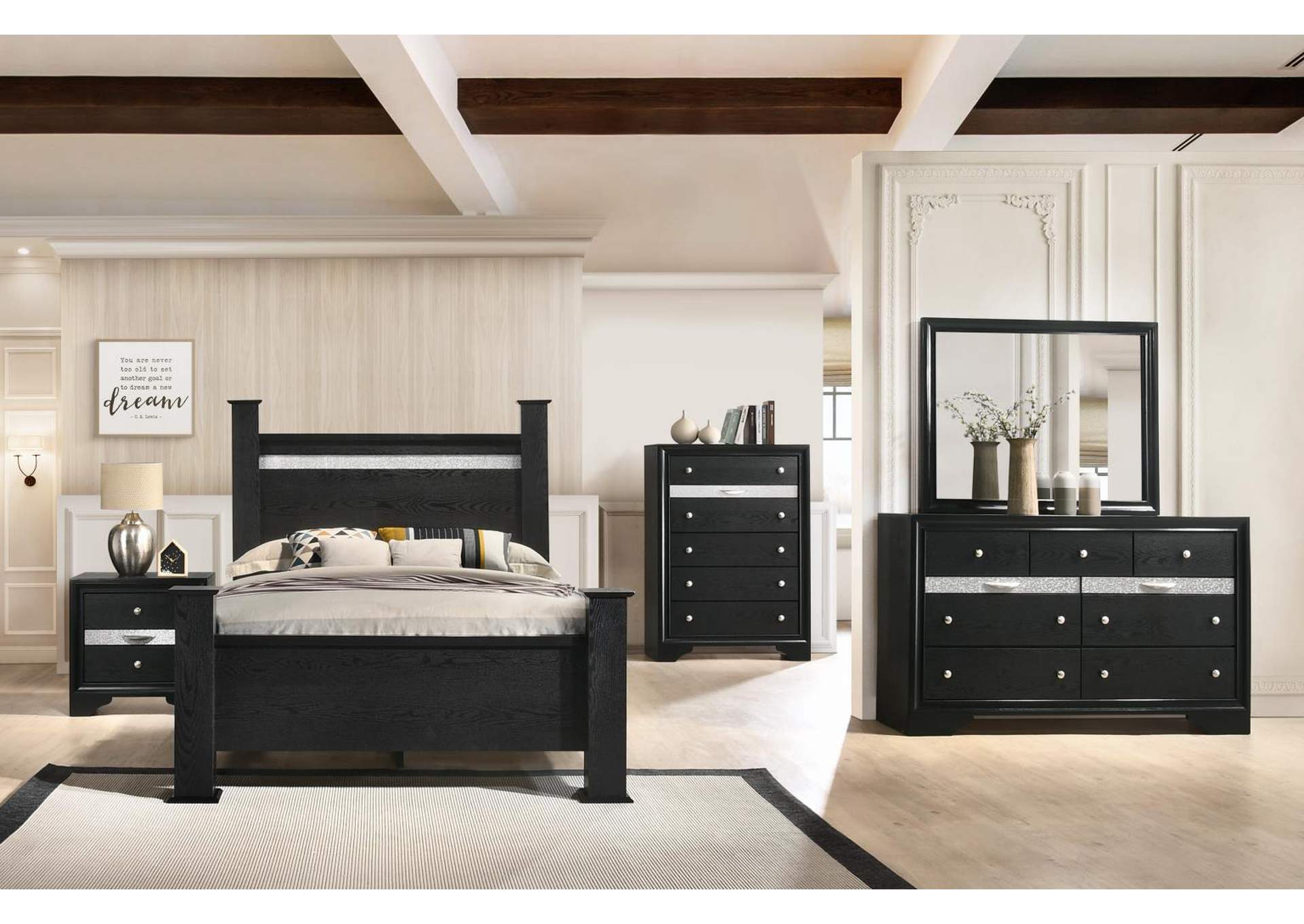 Grained Black King Bed image 1