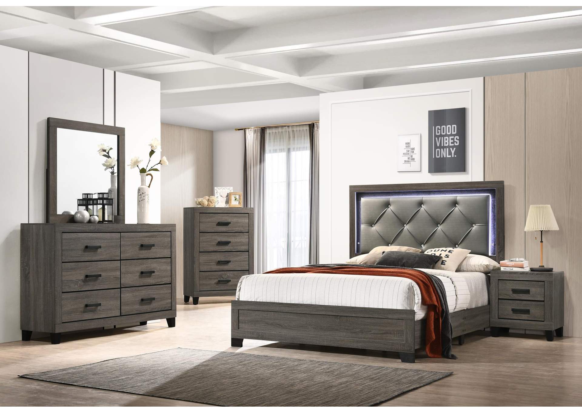 Gray Led Queen Bed image 1