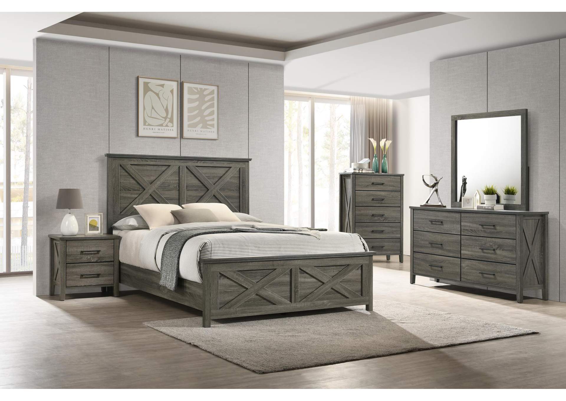 Queen 5 Piece Bedroom Set With Dresser, Mirror, Chest, and Nightstand image 1