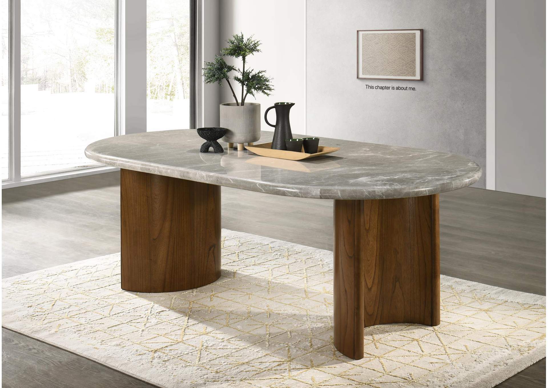 Dark Walnut Rectangular Dining Table..Top Color: Pandpra Marble image 1