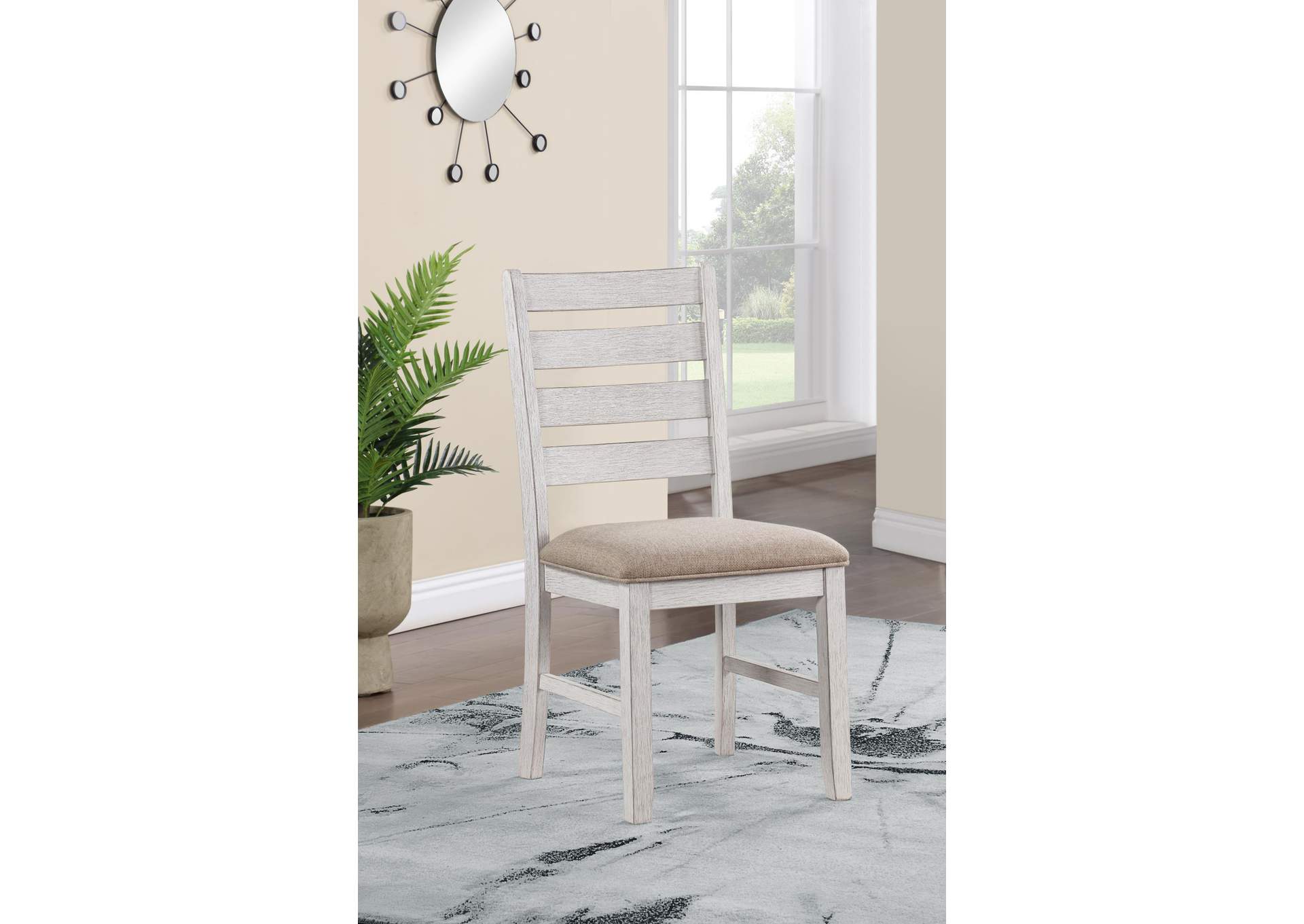 White - Light Brown Dining Uph Side Chair image 1