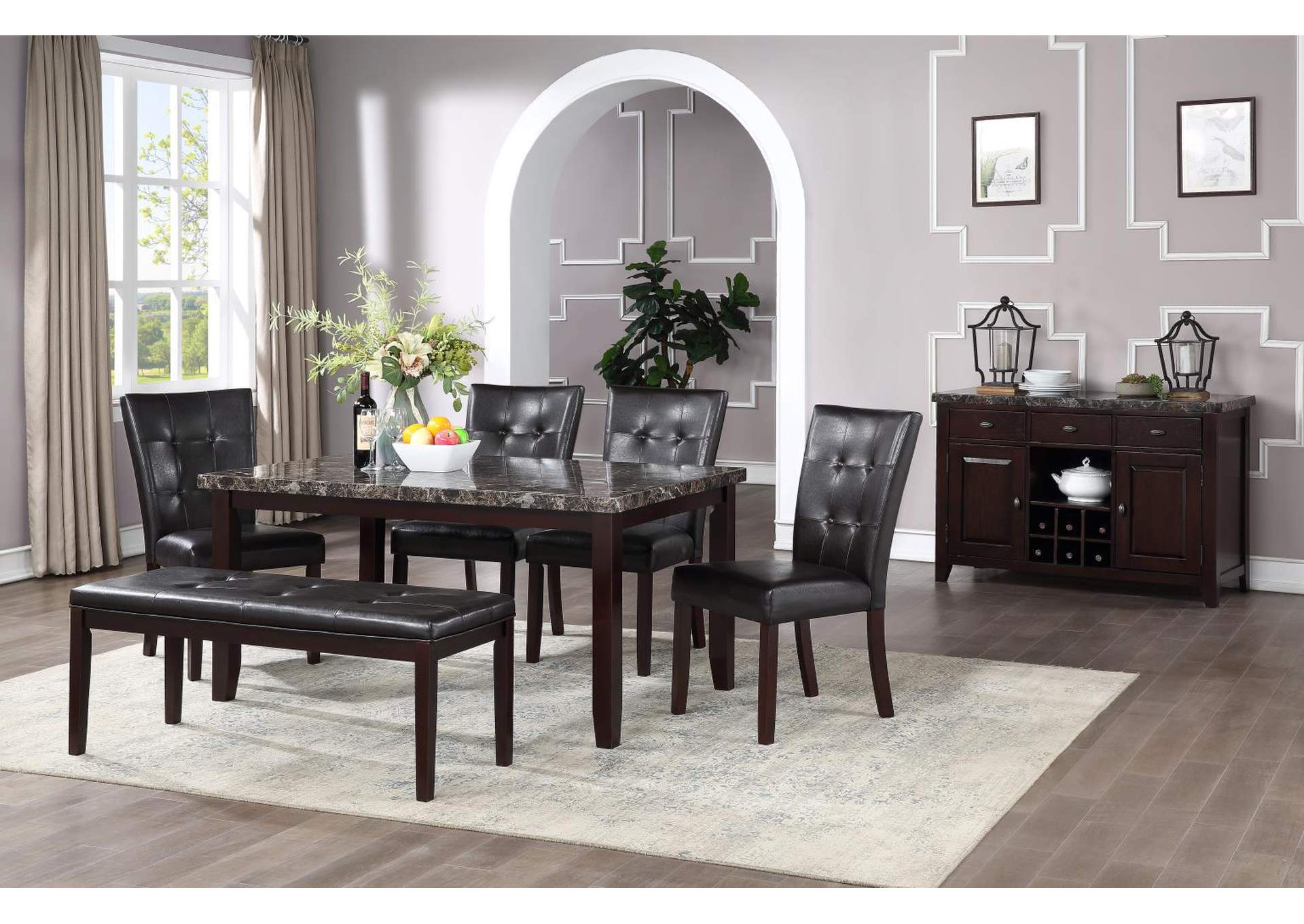 Dining Table & 4 Side Chairs & Bench image 1