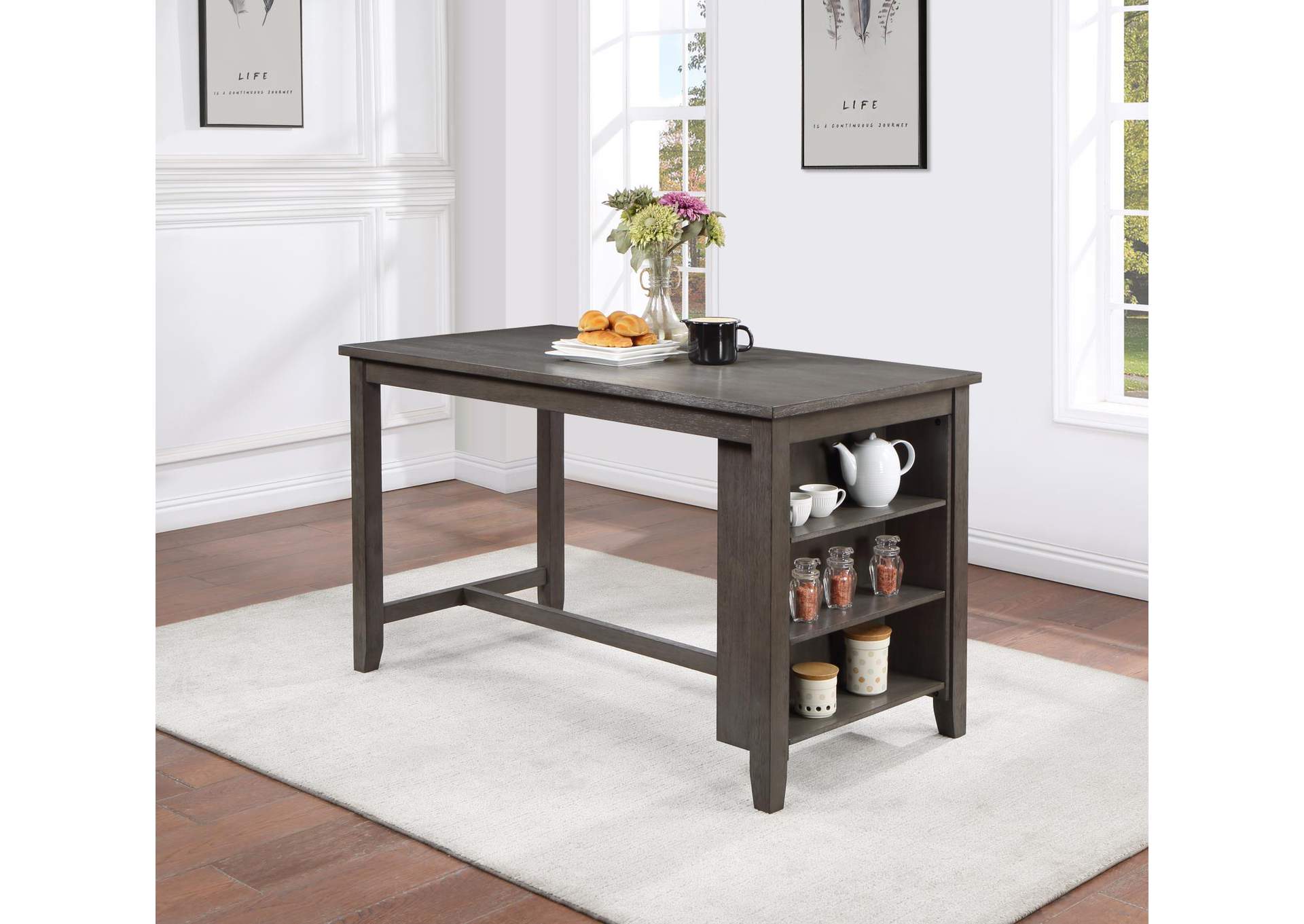 Gray Pub Table & 4 Stools image 1
