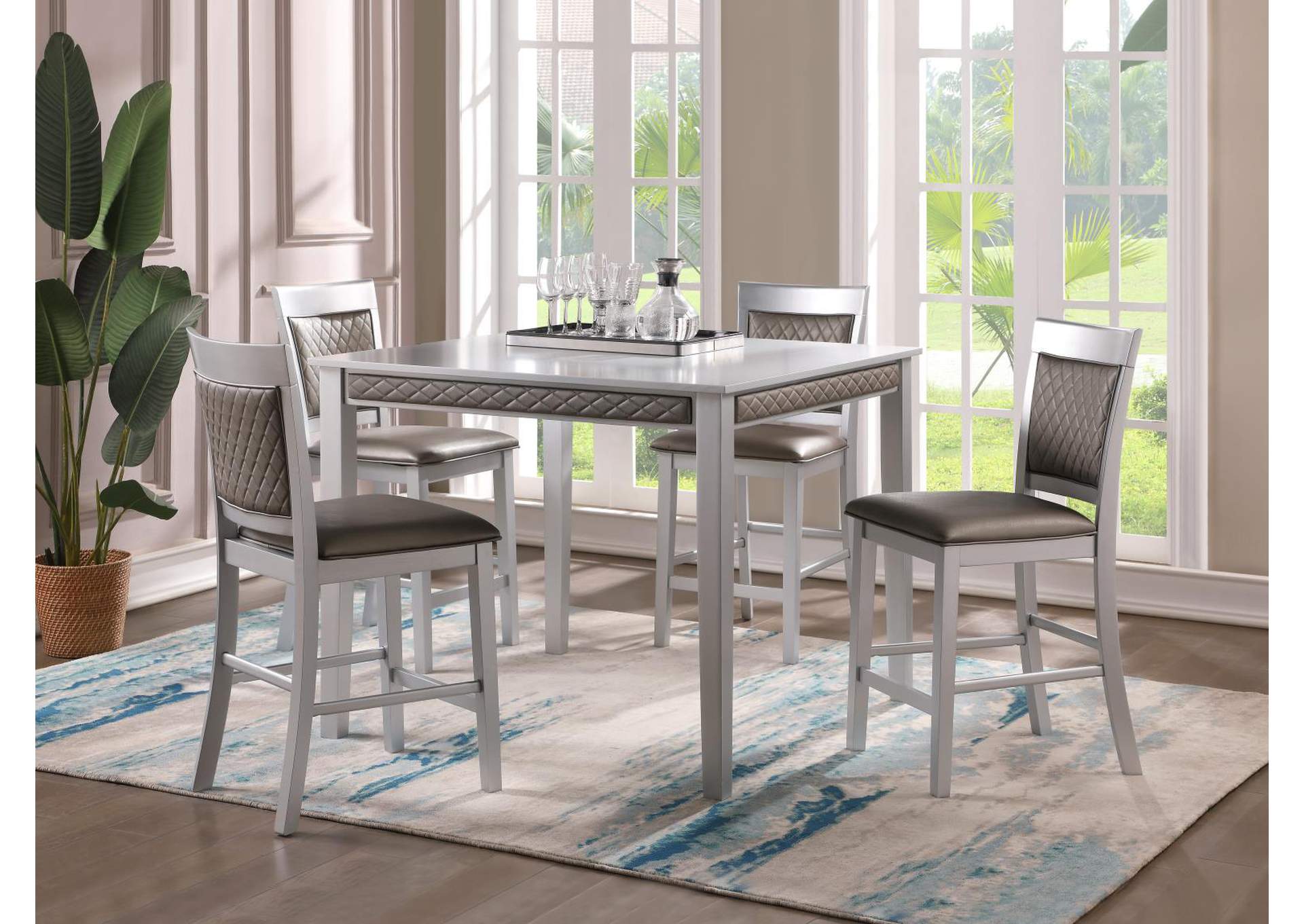 Silver Counter Height Table & 4 Chairs image 1