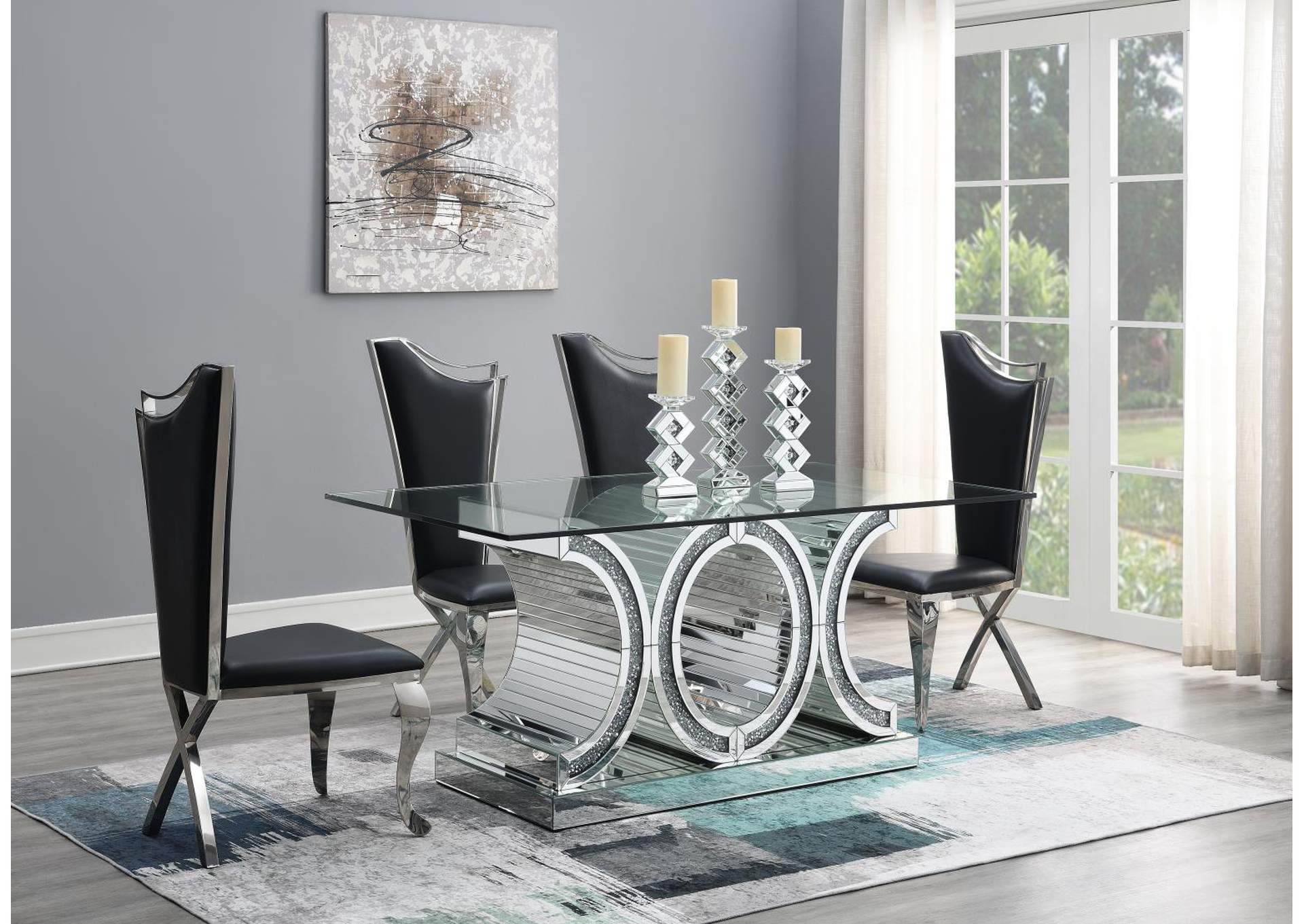 Glamour Dining Table & 4 Gray Velvet Chairs image 1