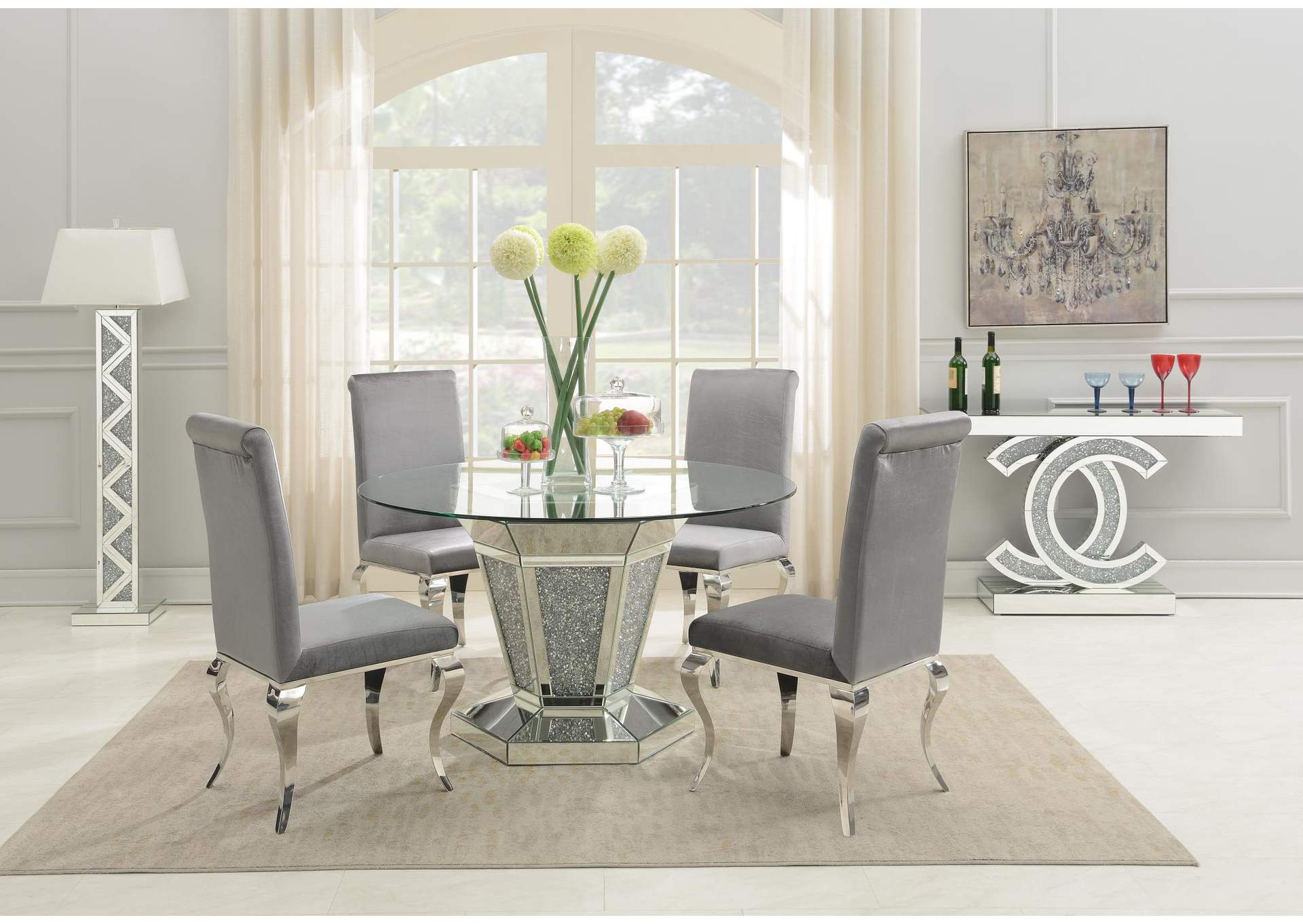 Glamour Dining Table & 4 Black Leather Chairs image 1