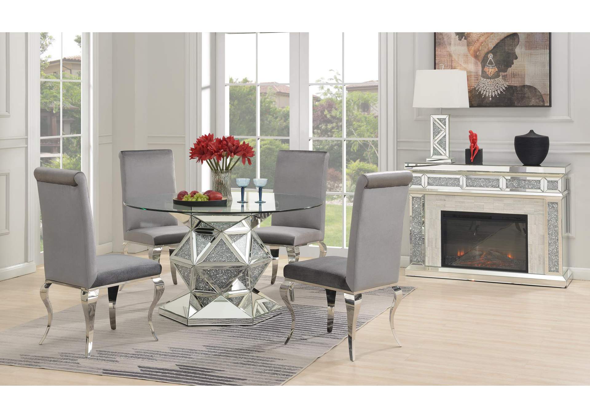 Glamour Dining Table & 4 Gray Velvet Chairs image 1