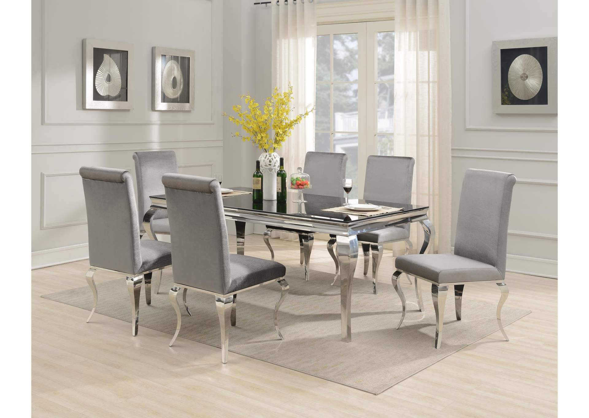 Glamour Dining Table & 4 Gray Velvet Chairs image 1