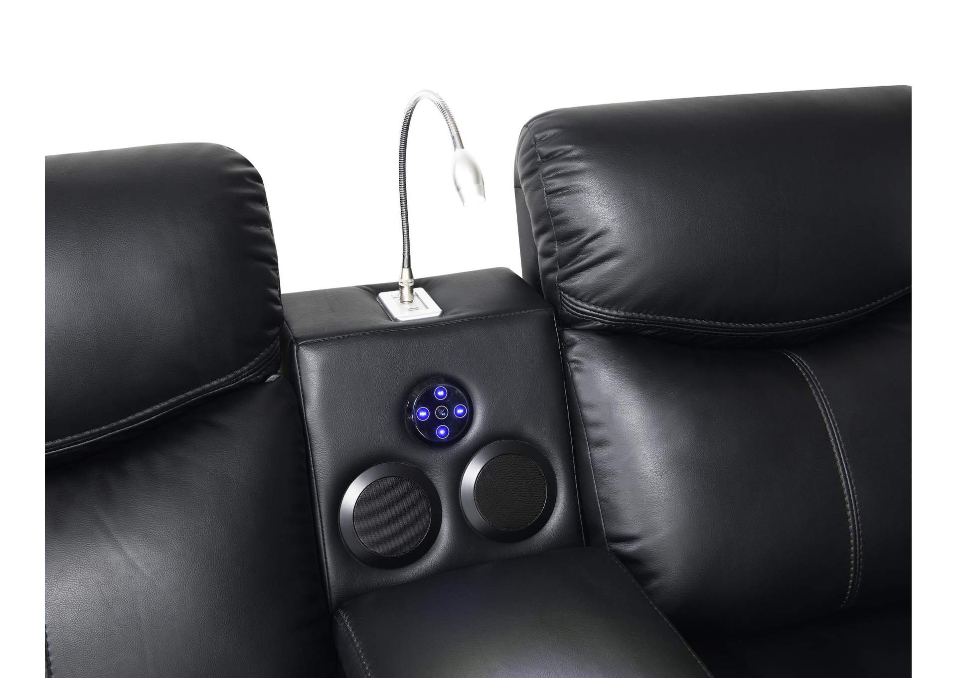 Black Power Reclining Sofa With Led Light image 1