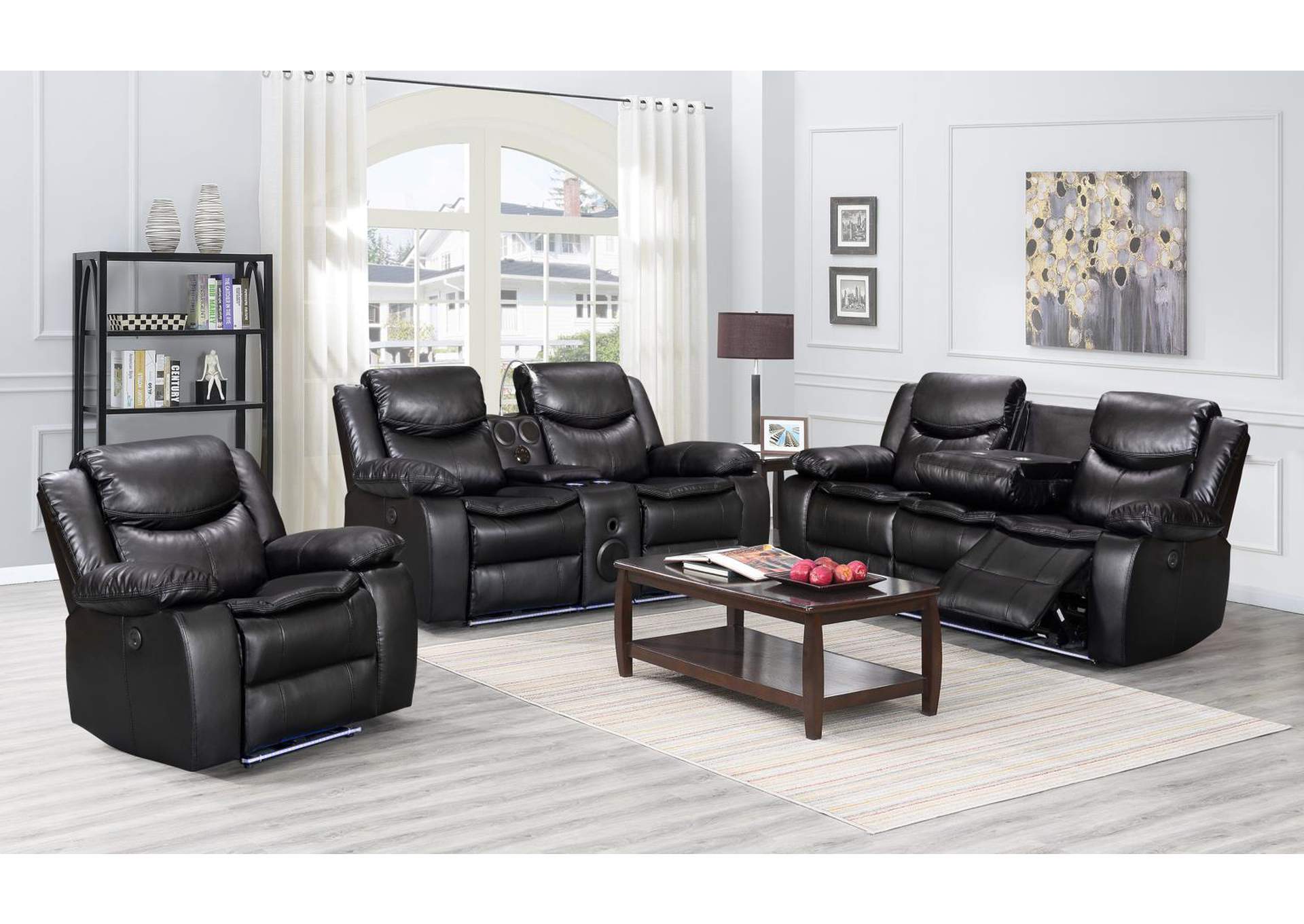 Black Power Reclining Loveseat With Led Light & Speaker image 1