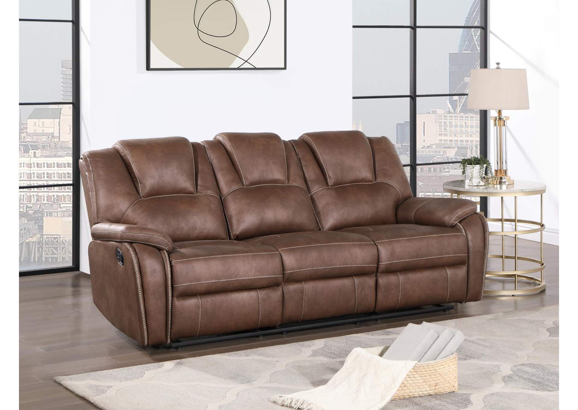 Brown Motion Sofa With Dropdown Table image 1