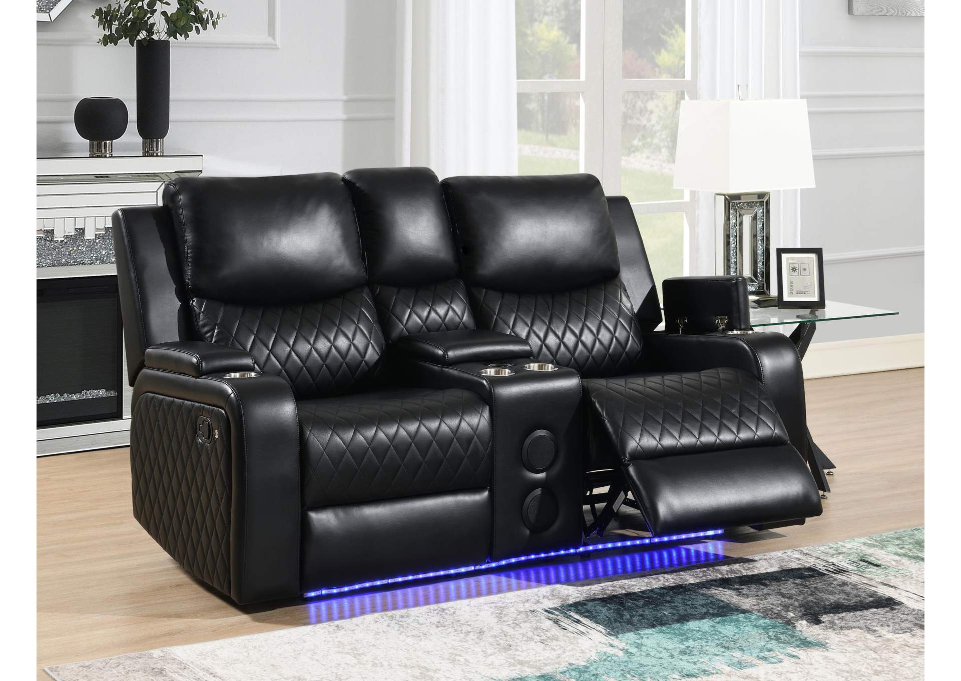 Black Led Reclining Loveseat With Bluetooth Speaker image 1