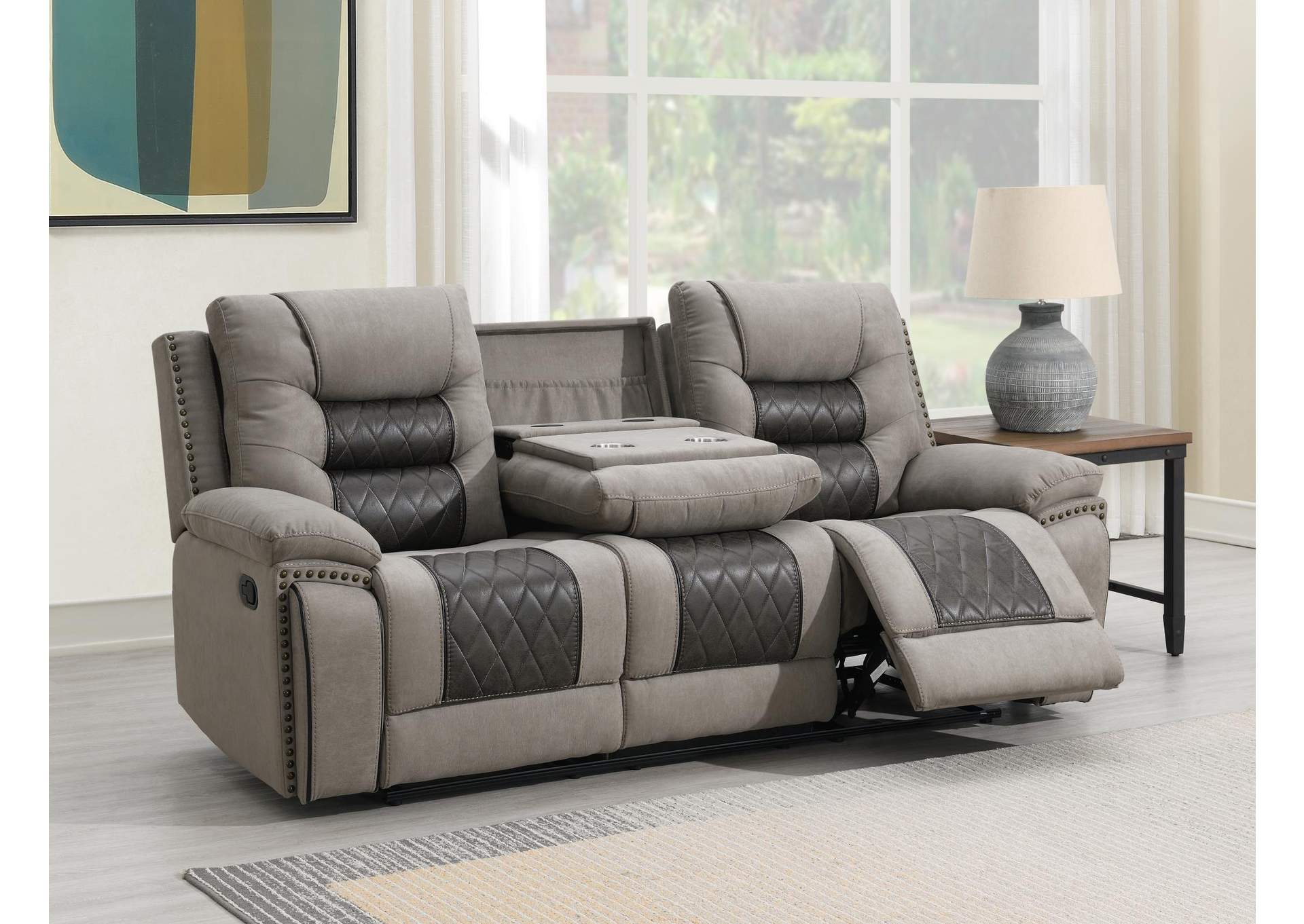 Gray - Charcoal Motion Sofa With Drop Down, and Two Wireless Chargers image 1