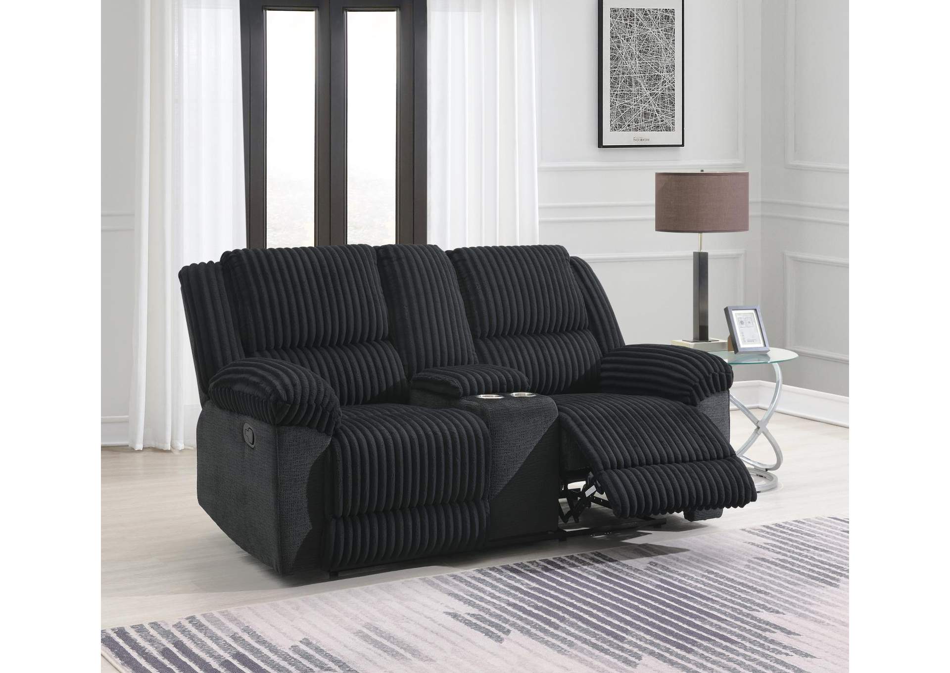 Black Corduroy Motion Loveseat image 1