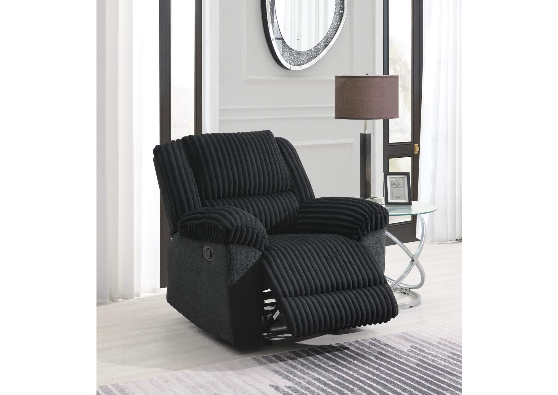 Black Corduroy Motion Glider Recliner image 1
