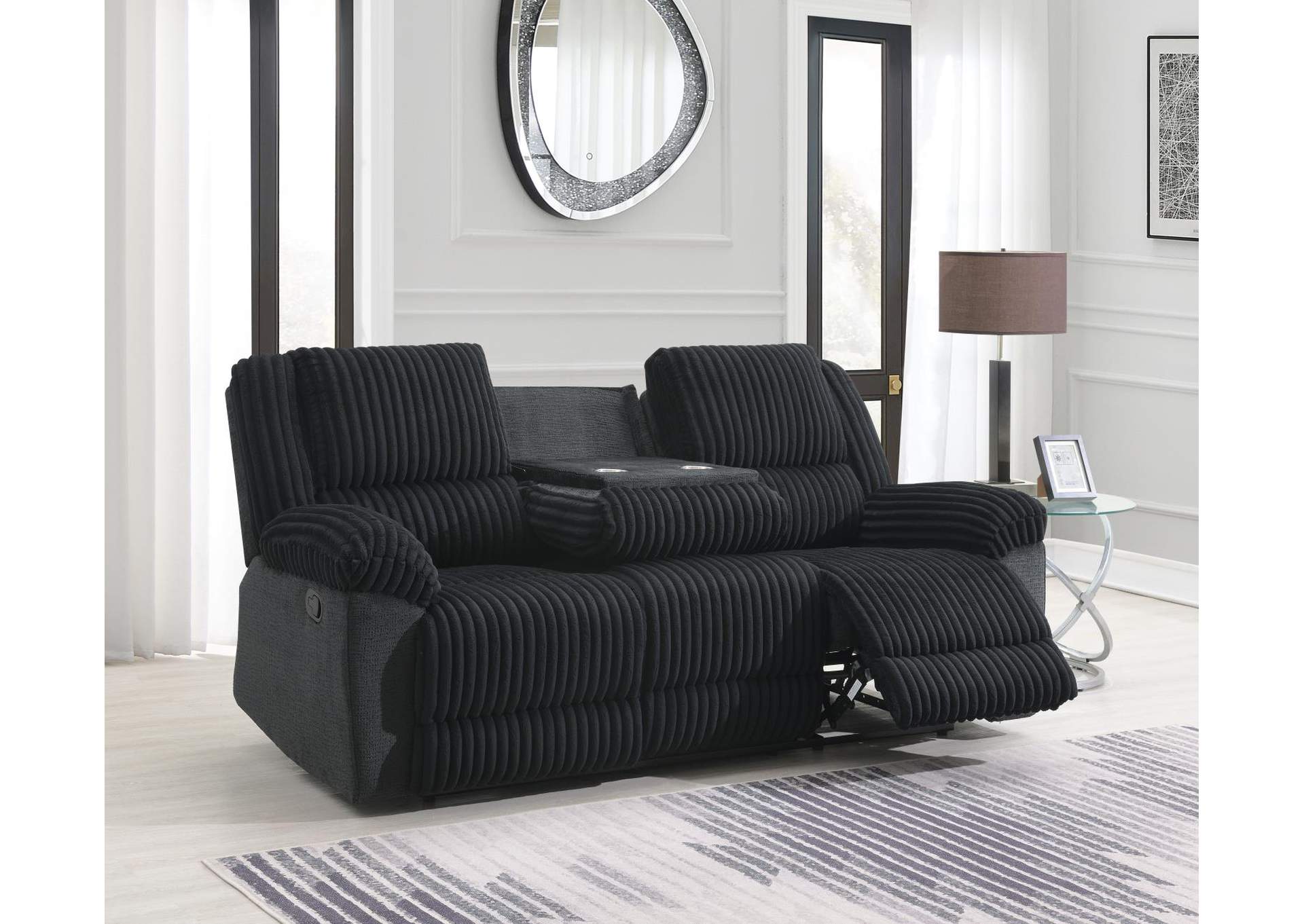 Black Corduroy Motion Sofa image 1