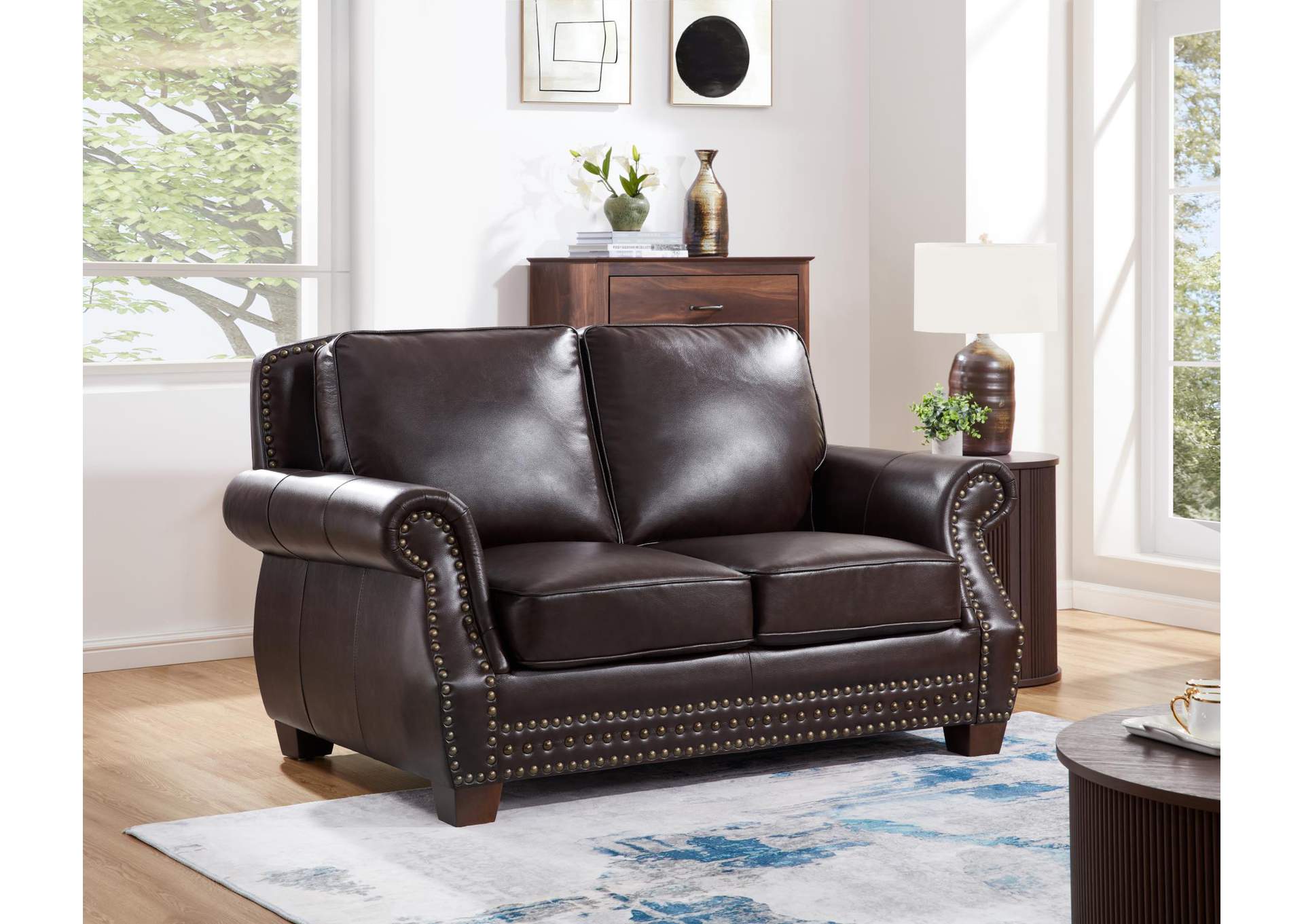 Brown Pu Loveseat image 1