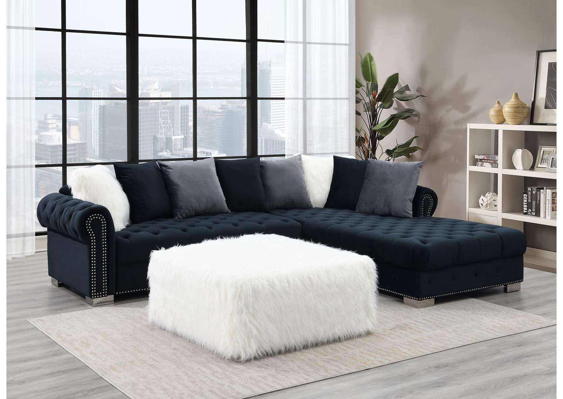 White Fur Ottoman image 1