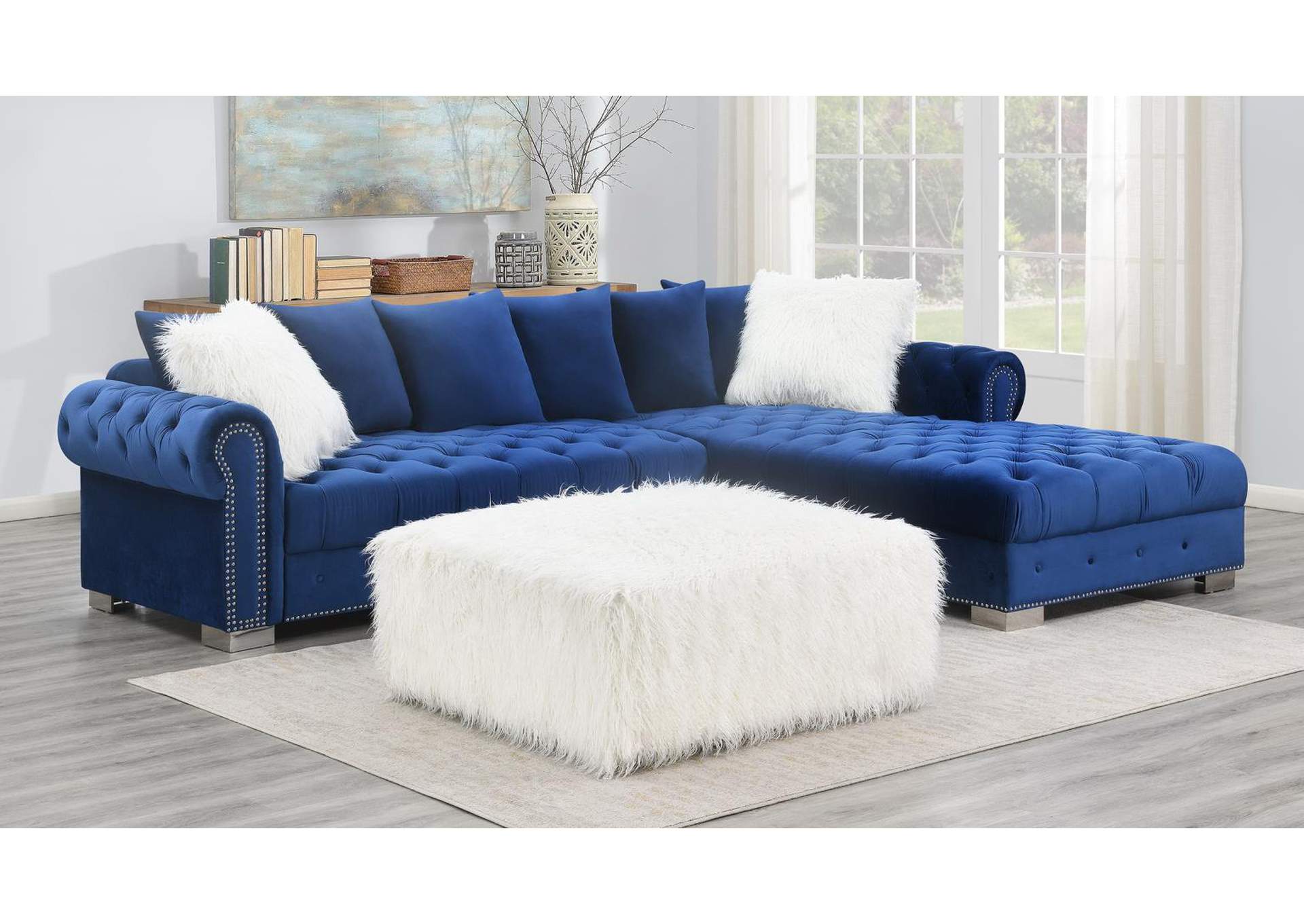 White Fur Ottoman image 1