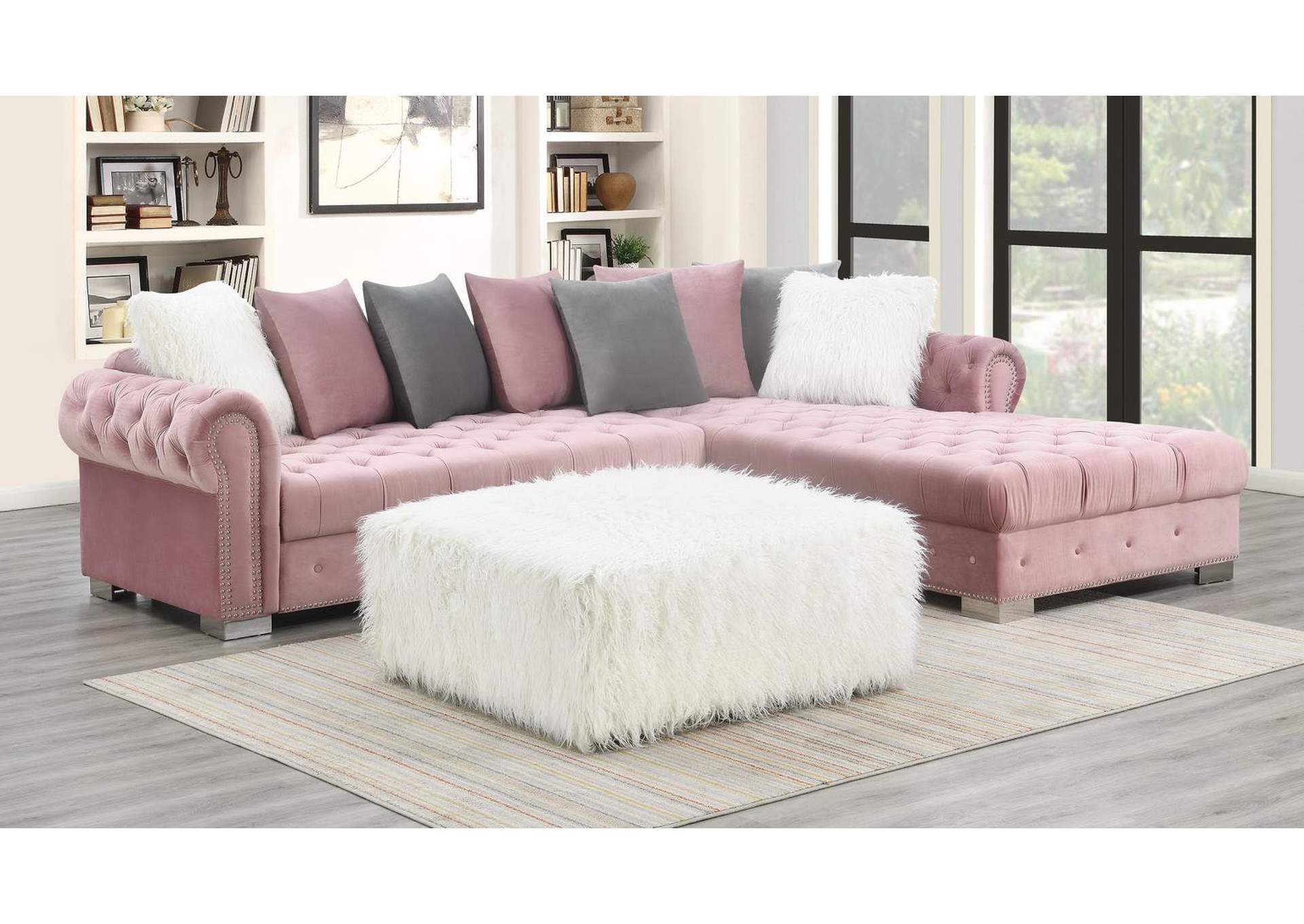 White Fur Ottoman image 1
