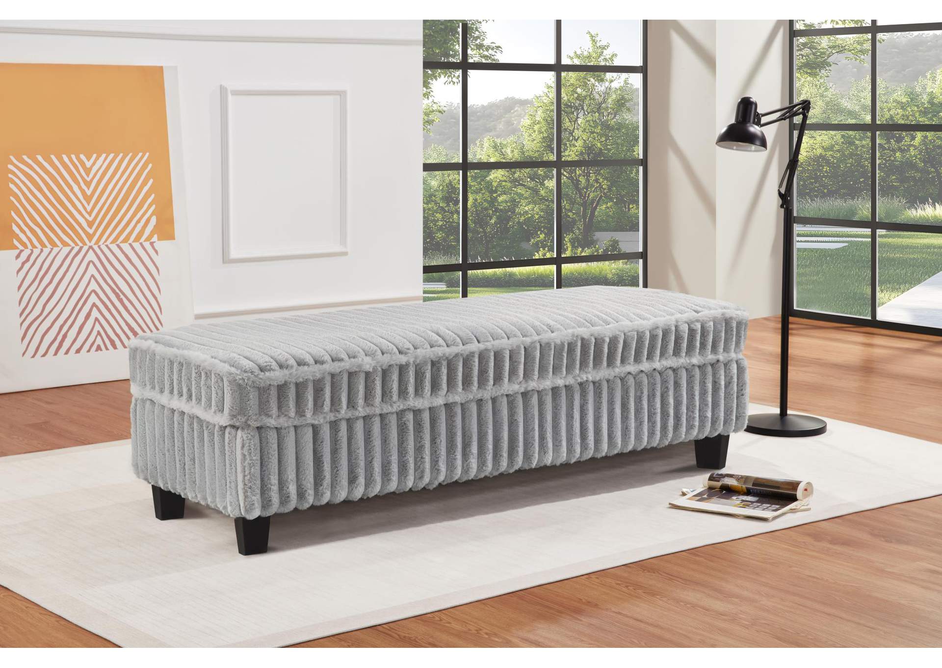 Gray Corduroy Ottoman image 1