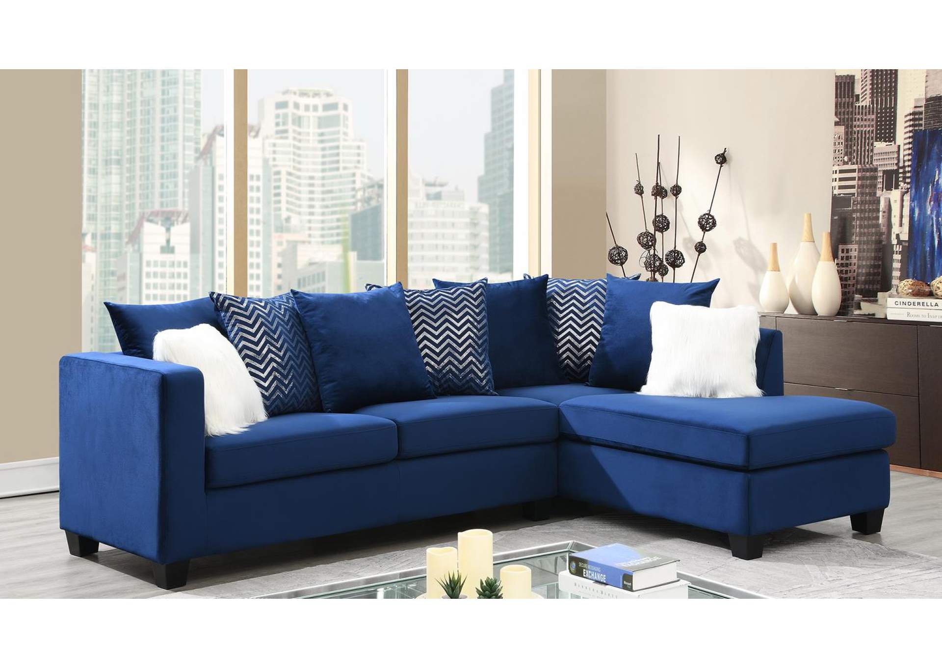 Navy Blue Velvet 2 Pc Sectional image 1