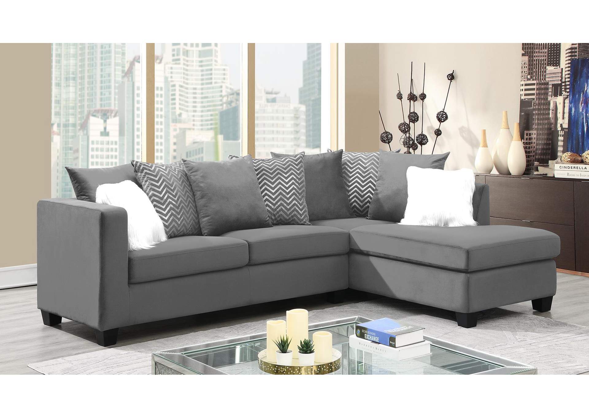 Gray Velvet 2 Pc Sectional image 1