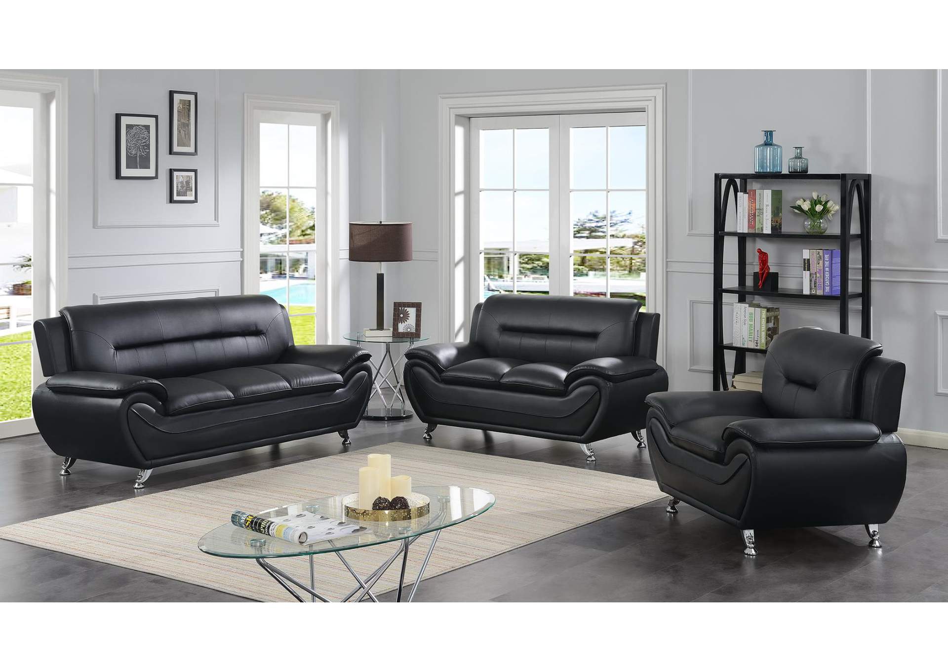 Black Pu Loveseat image 1
