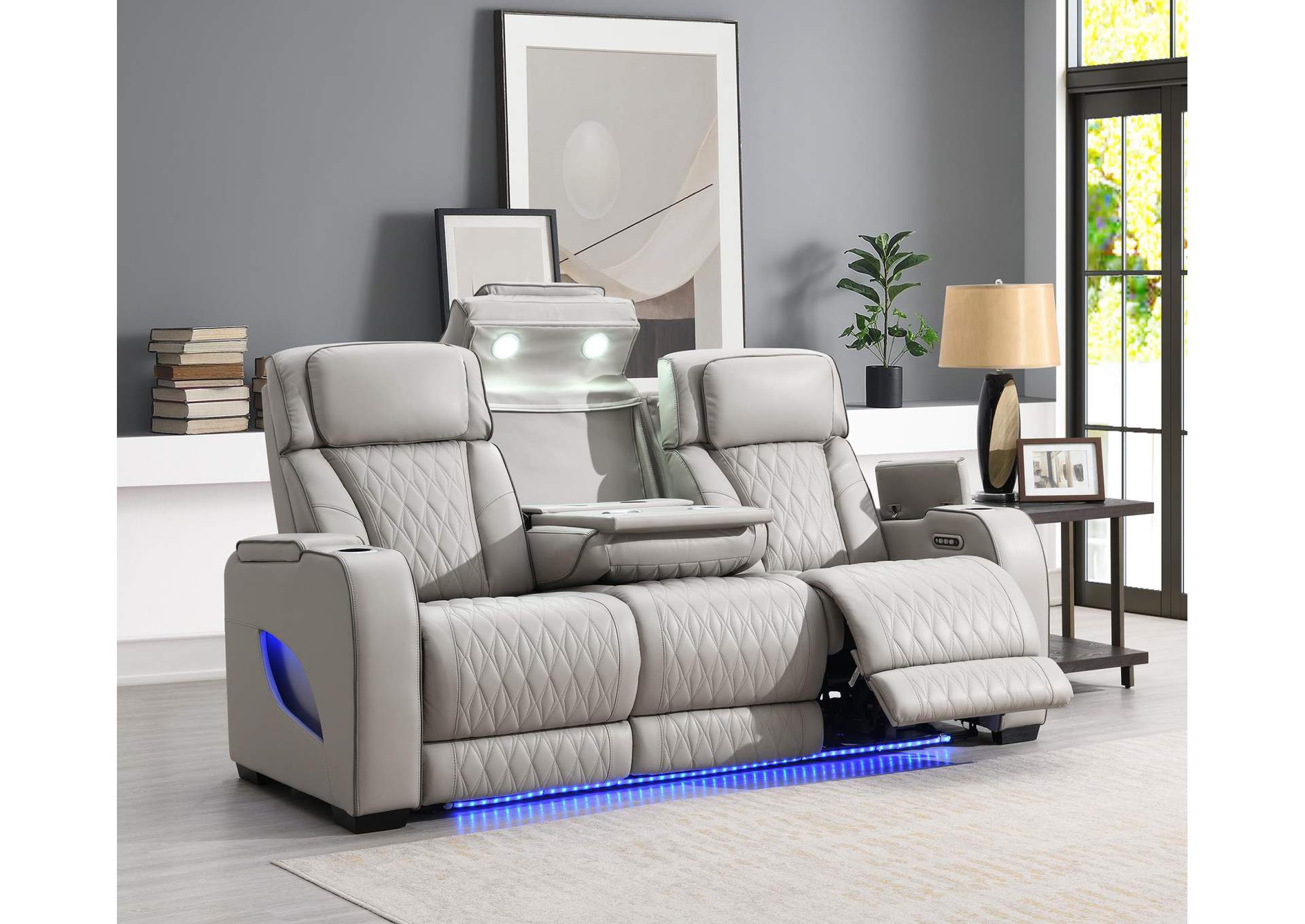 Gray Power Reclining With Pwr Headrest, Reading Light, Massage, Heat, Ambient Lighting, Storage Arm... image 1