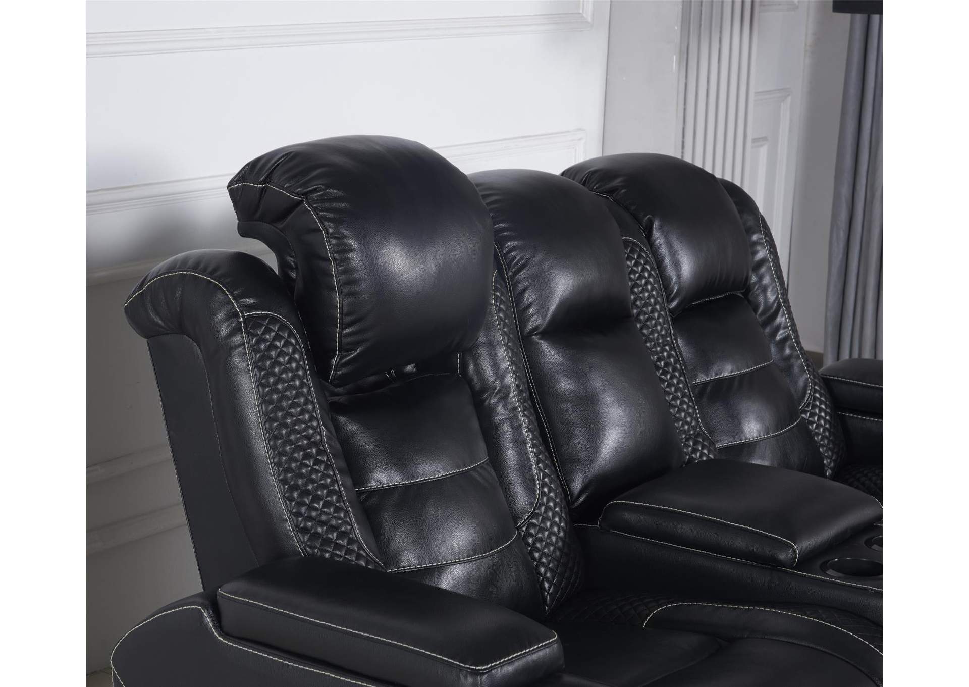 Black Led Power Reclining Loveseat With Console & Bluetooth Speaker image 1