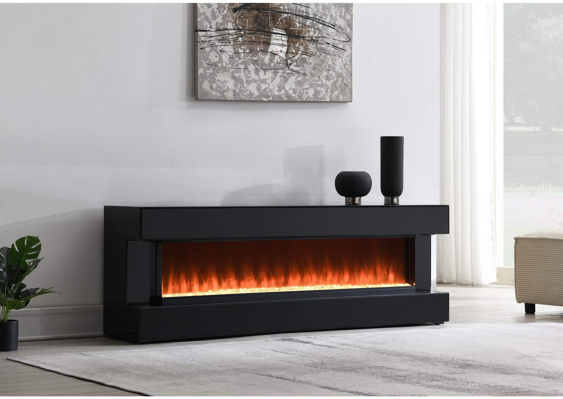 Black Fireplace Tv Stand With Bluetooth Speaker image 1