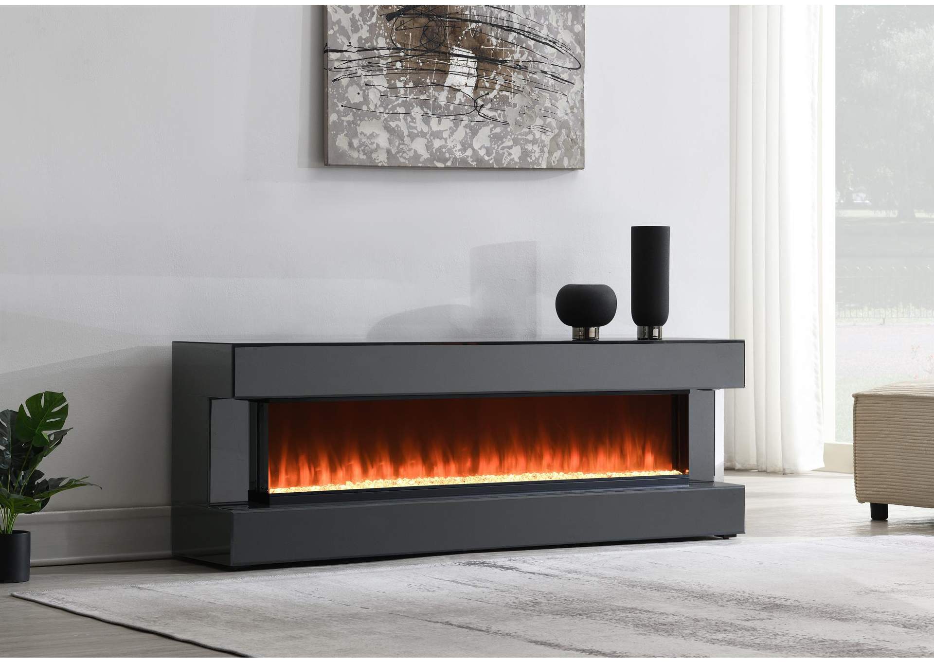 Gray Fireplace Tv Stand With Bluetooth Speaker image 1