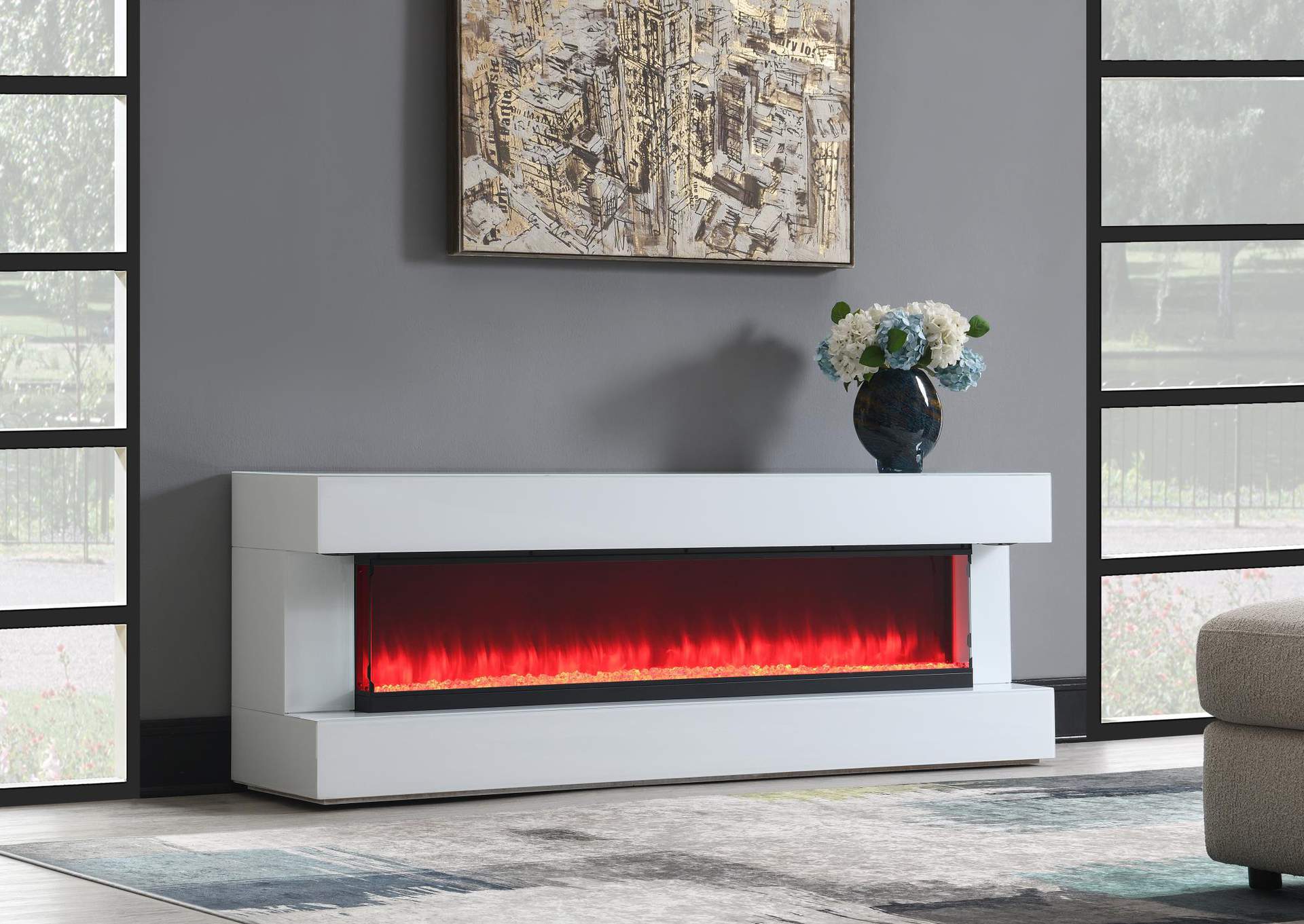 White Fireplace Tv Stand With Bluetooth Speaker image 1