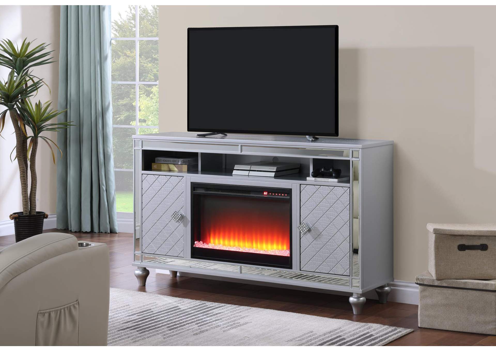 Silver Tv Stand (Fireplace Sold Seperately) image 1