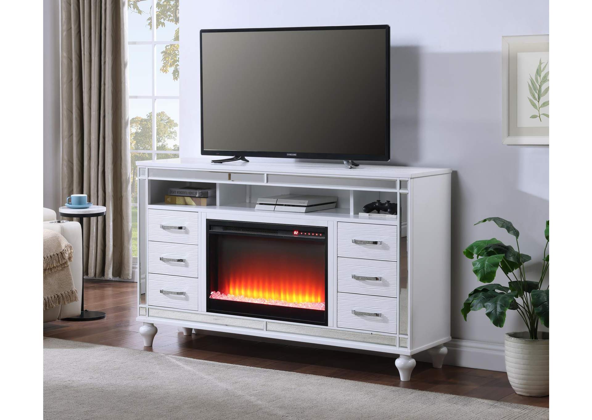 White Tv Stand (Fireplace Sold Seperately) image 1