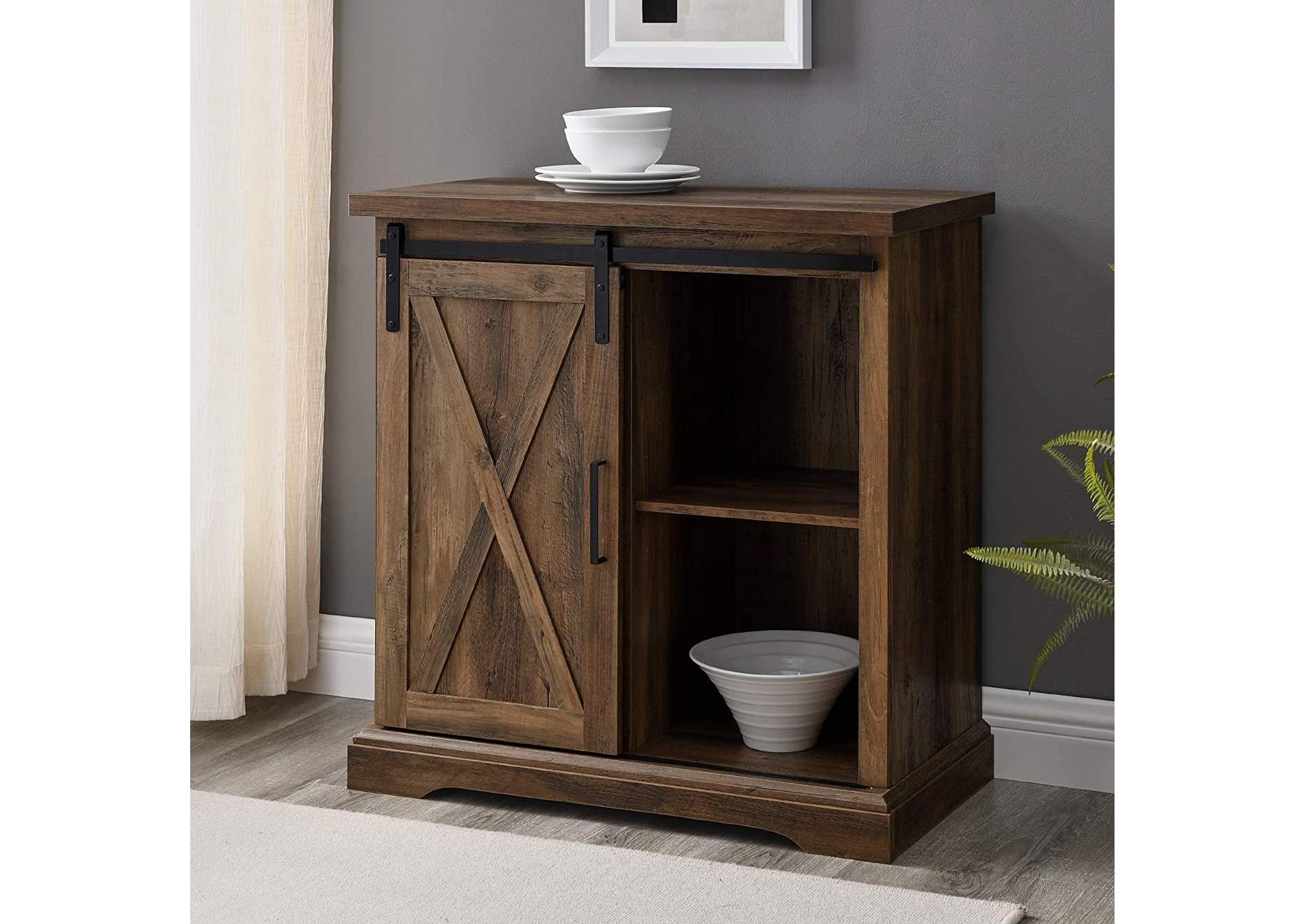 Alba Sliding Barn Door Farmhouse Accent Cabinet Rustic Oak Mdf - Metal 32X16X32H.. image 1