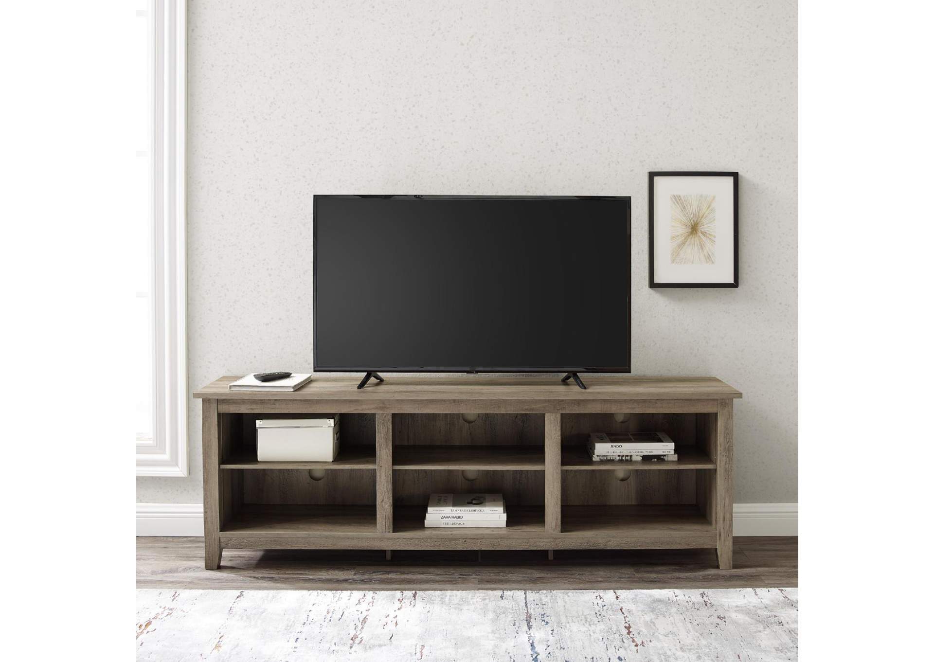 Essential Rustic Tv Stand Grey Wash Finish Mdf 70X16X24H.. image 1