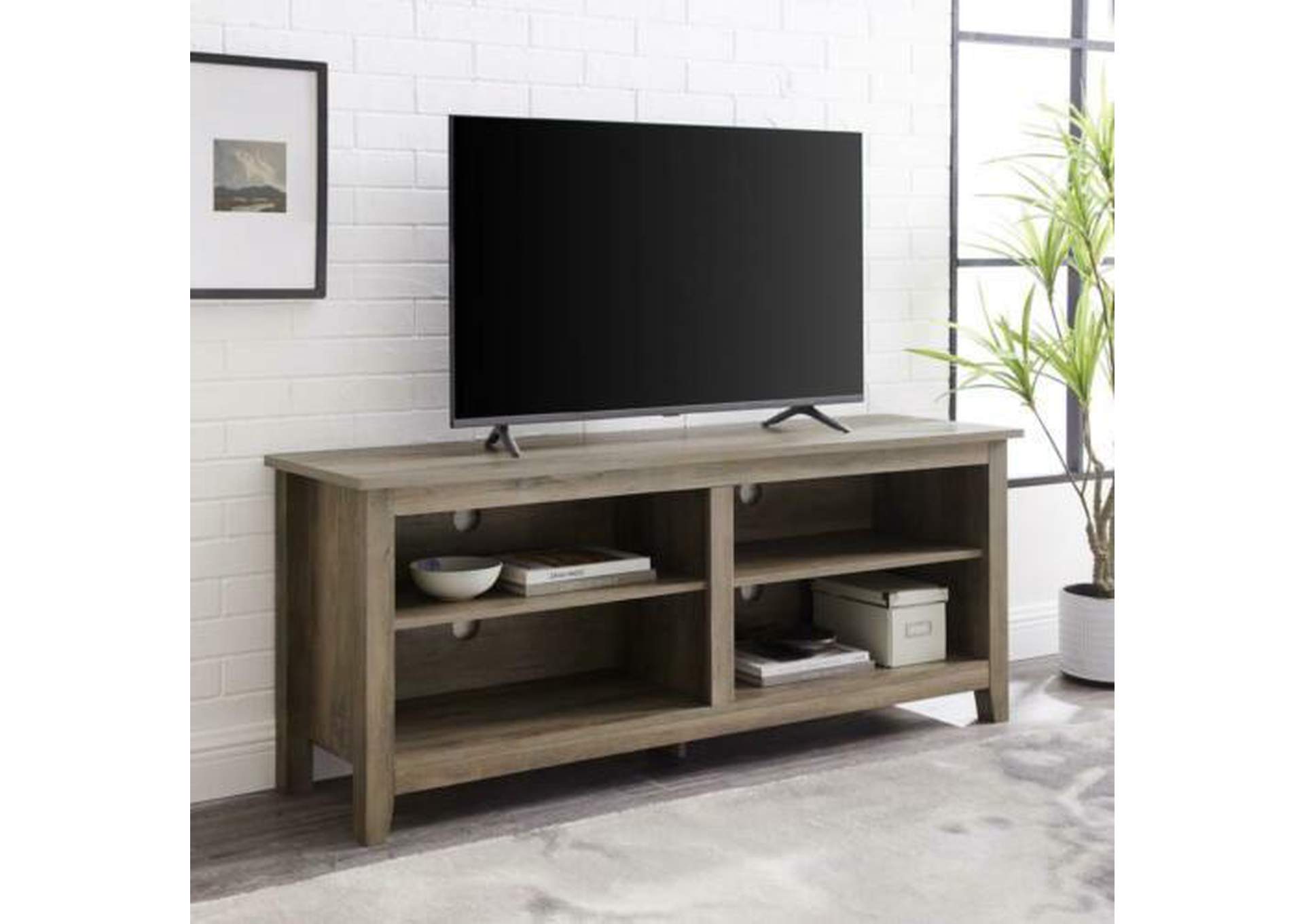 Simple Wood Tv Stand 2 Adjustable Shelves Grey Wash Mdf 58X16X24H.. image 1