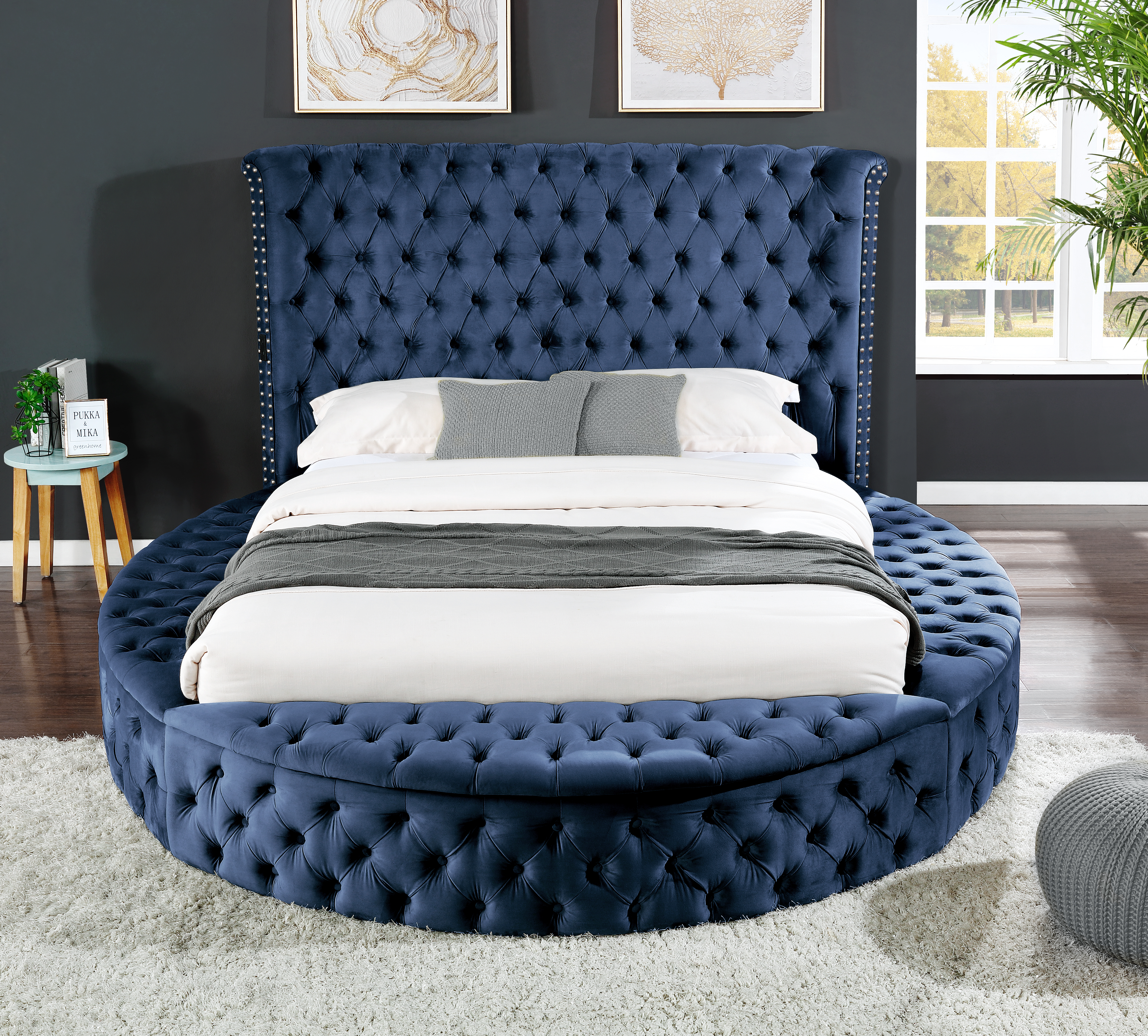 Hazel Navy  King Upholstered Bed image 6
