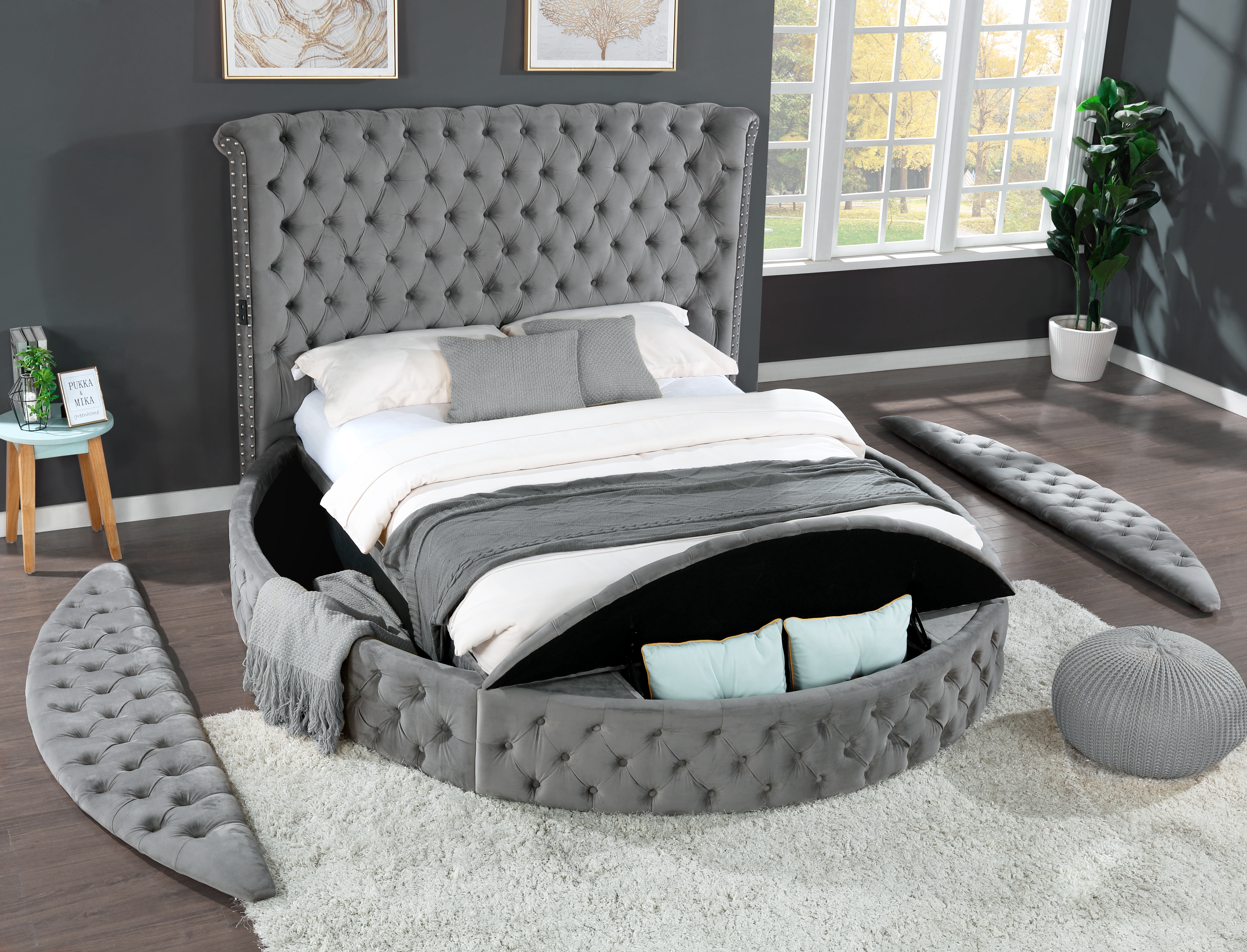 Hazel Gray Queen Upholstered Bed image 4