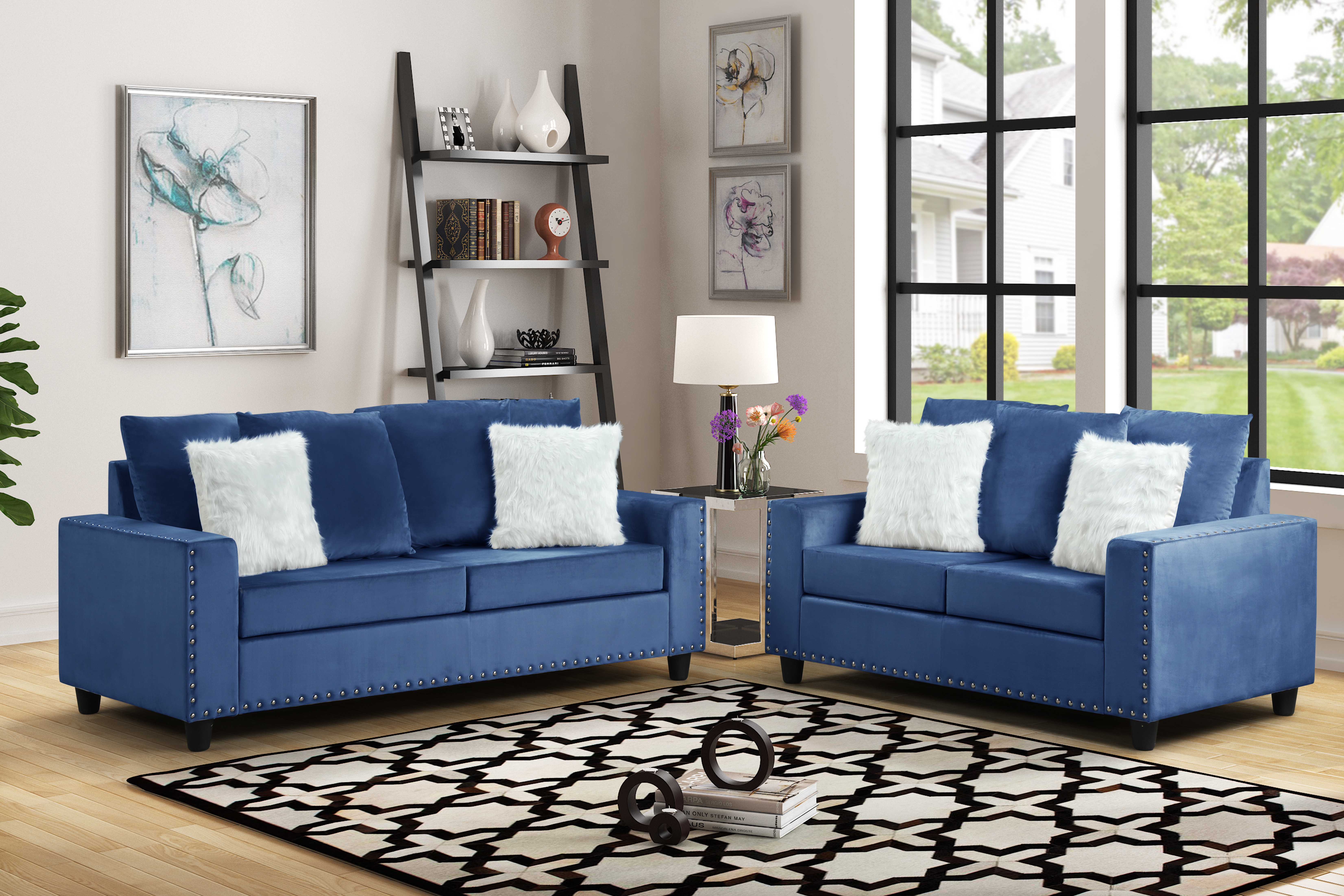 Morris Sofa + Loveseat Blue image 1