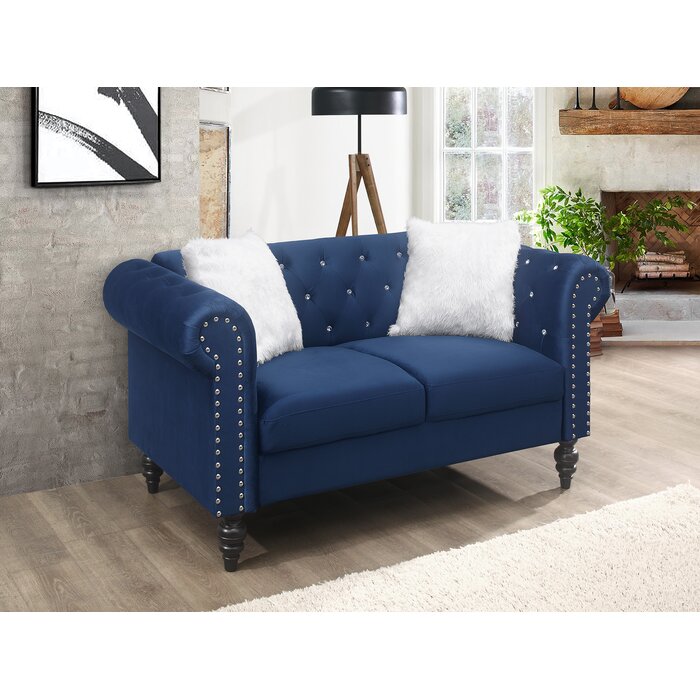 Emma Navy Blue Love Seat image 1
