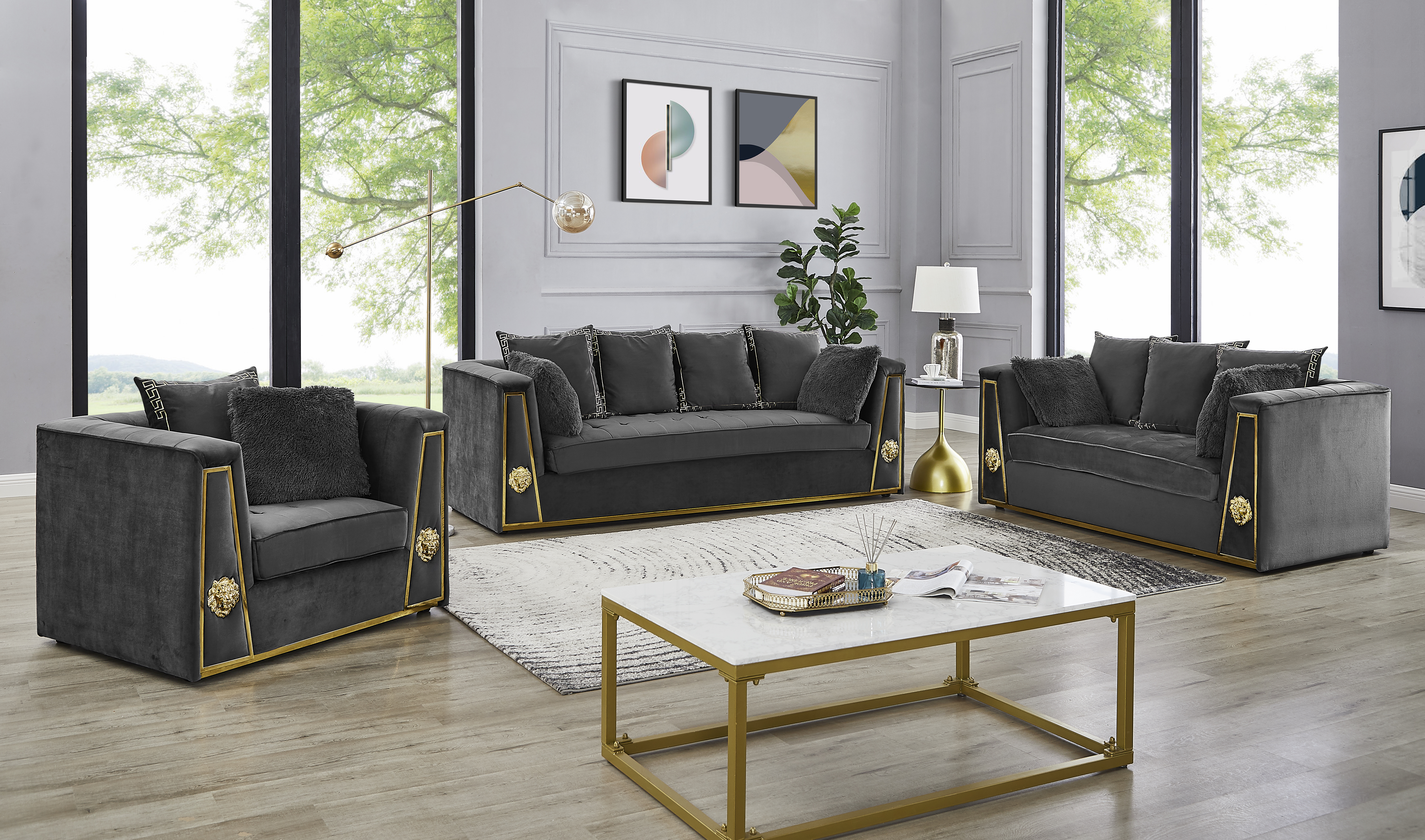 Valentino Sofa + Loveseat  Dark Gray image 1