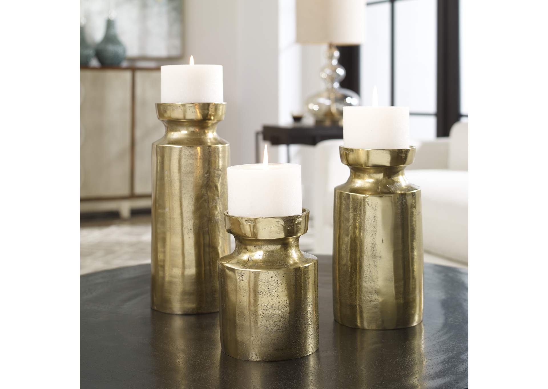 Uttermost Amina Antique Brass Candleholders Set